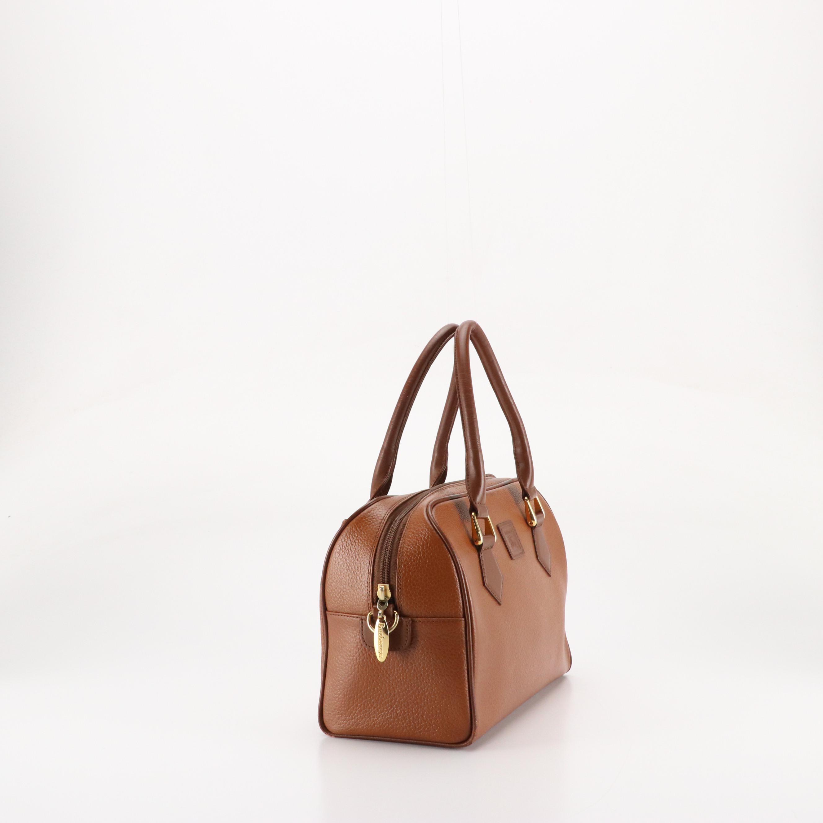Burberrys Zip-Around Handbag in Caramel Brown Grained Leather