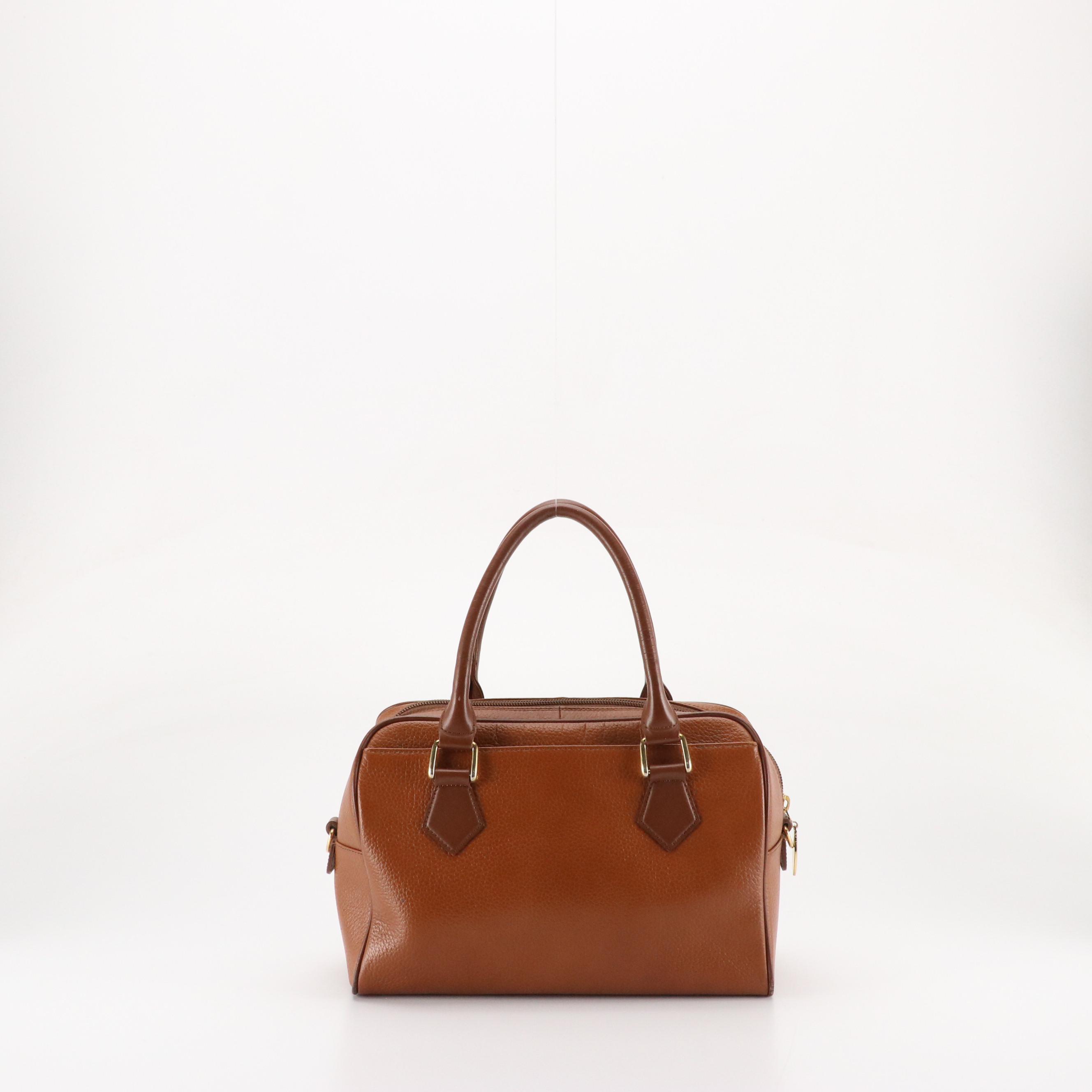 Burberrys Zip-Around Handbag in Caramel Brown Grained Leather