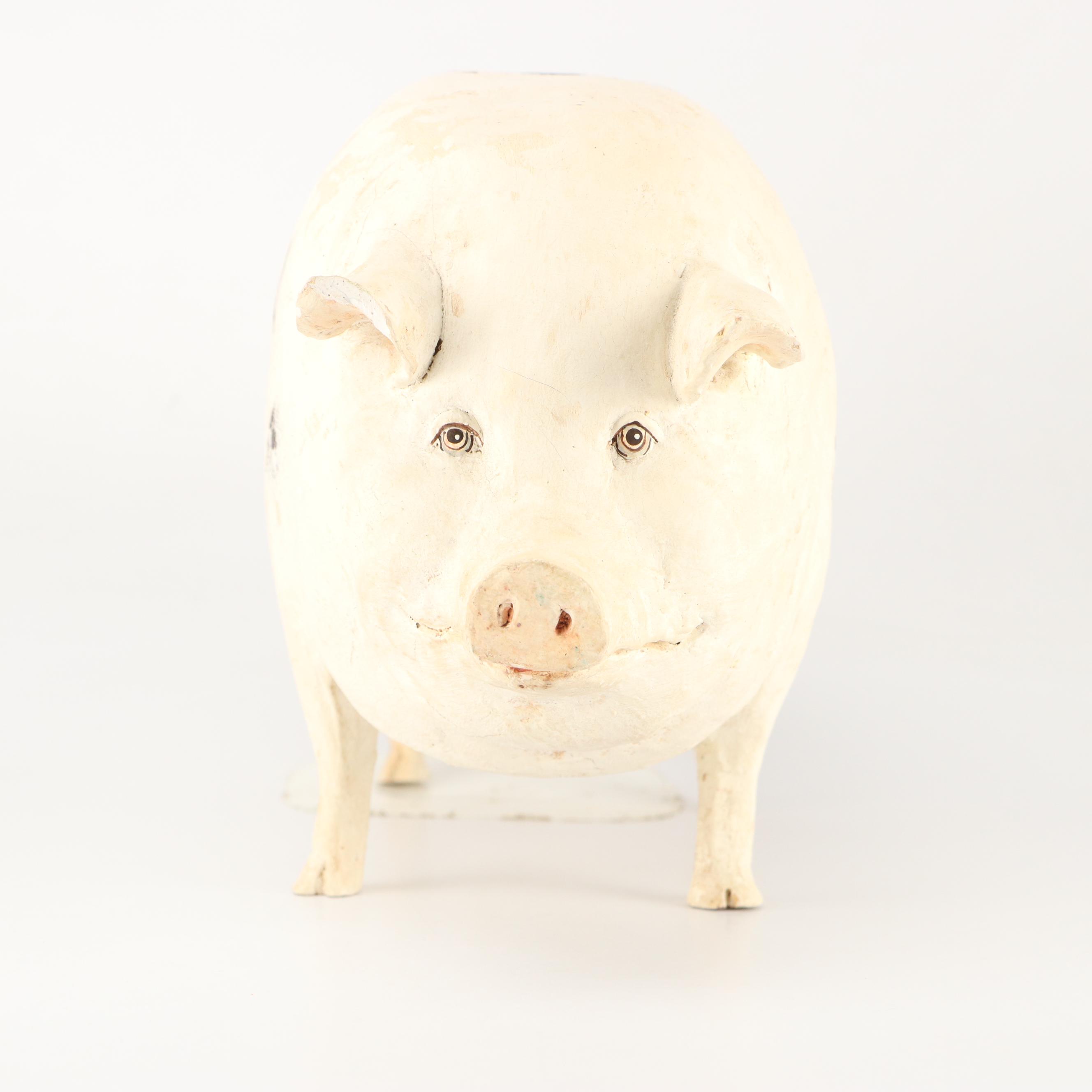 Folk Art Style Plaster Pig
