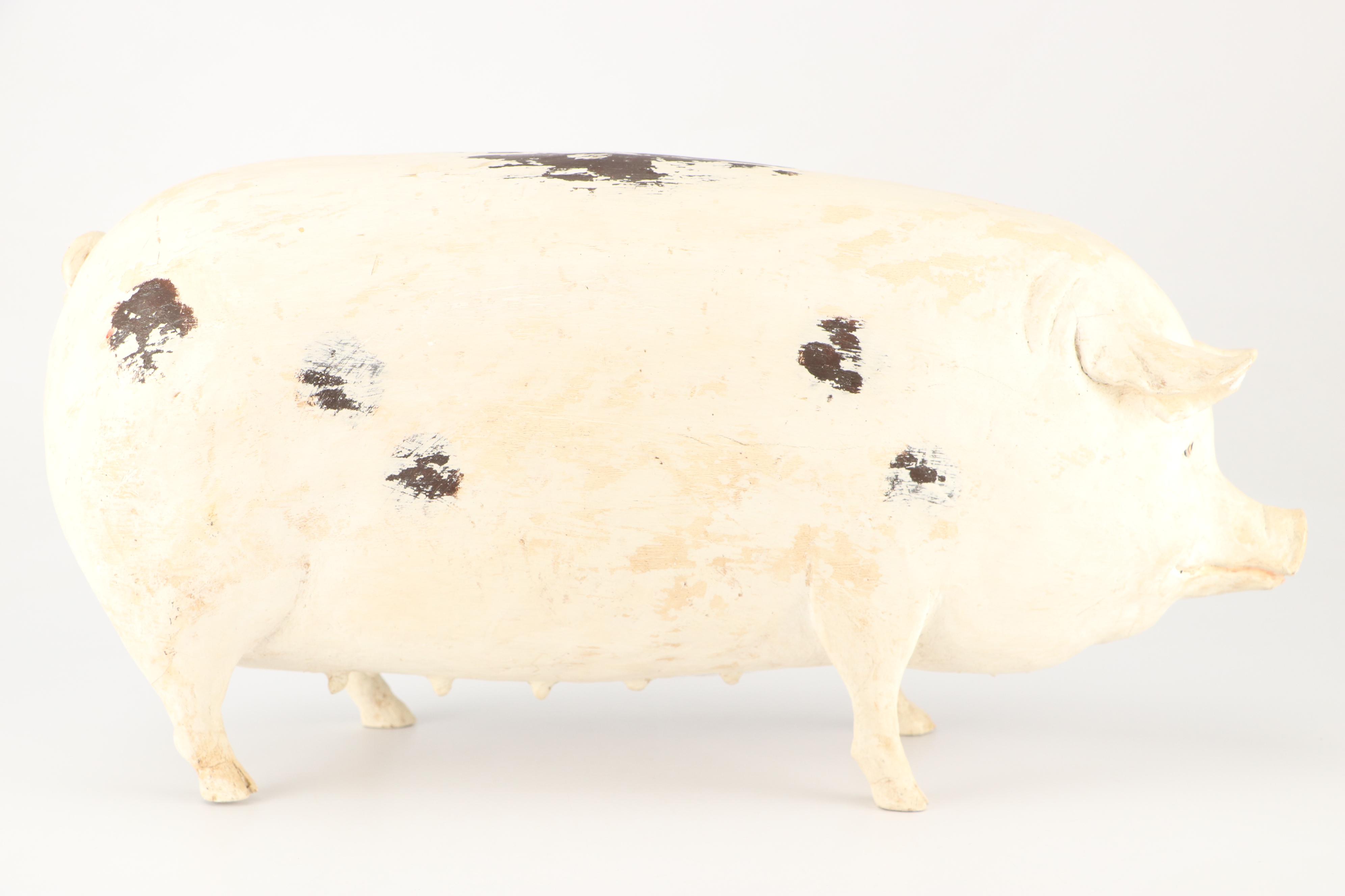 Folk Art Style Plaster Pig