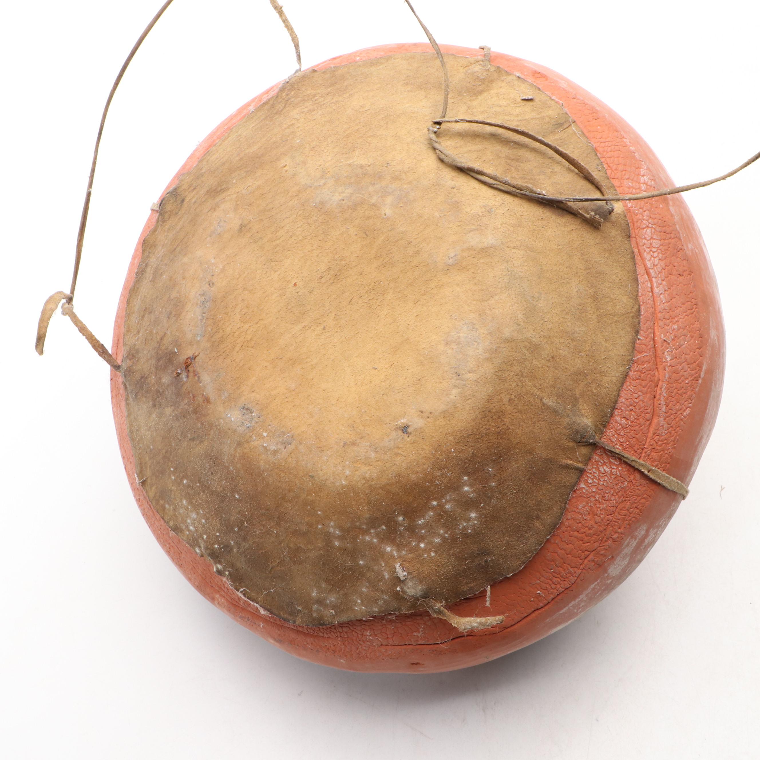 Handmade Terracotta Vessel in Painted Wave Pattern with Leather Carrier