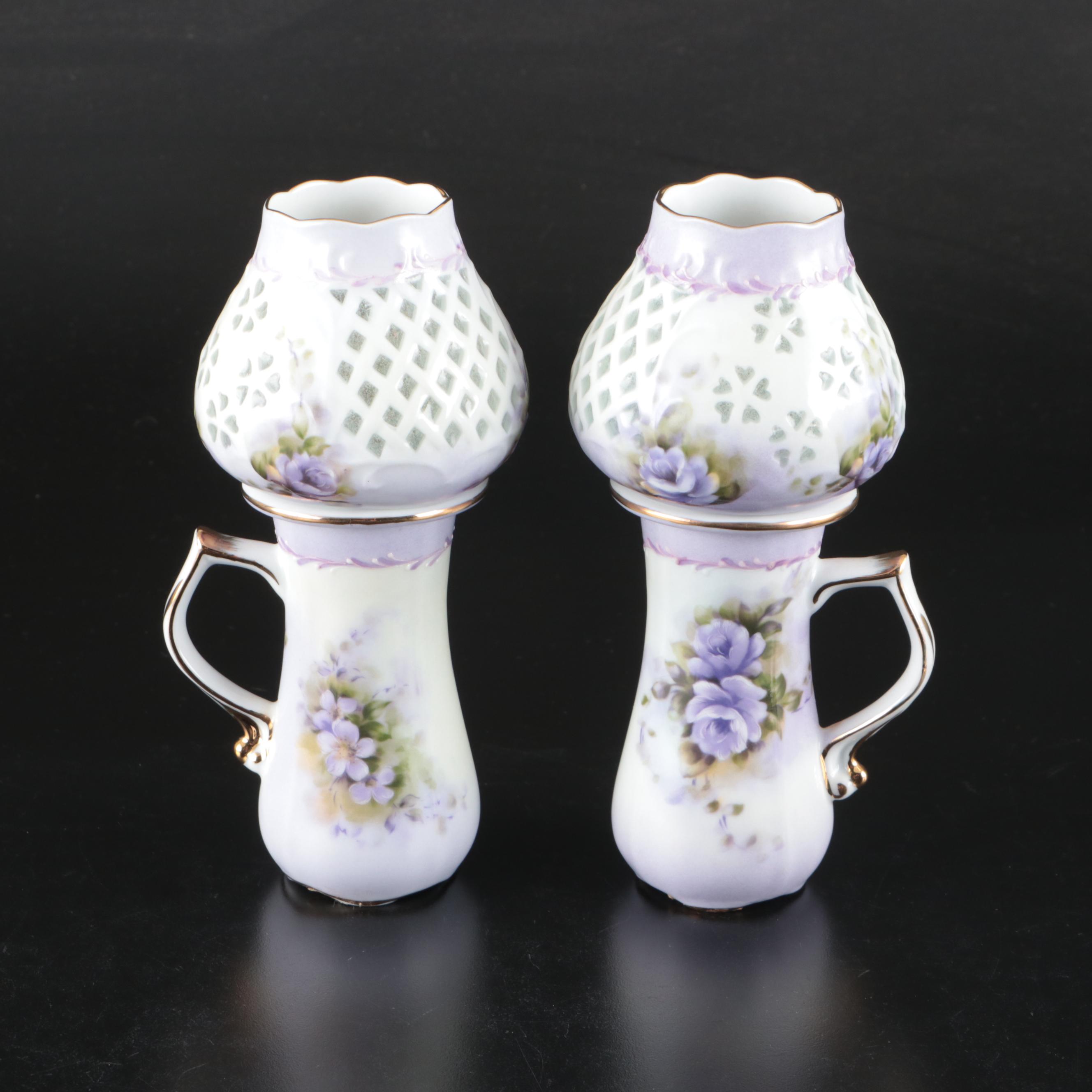 Porcelain Treasures Victorian Style Tea Set with Reticulated Oil Lamps