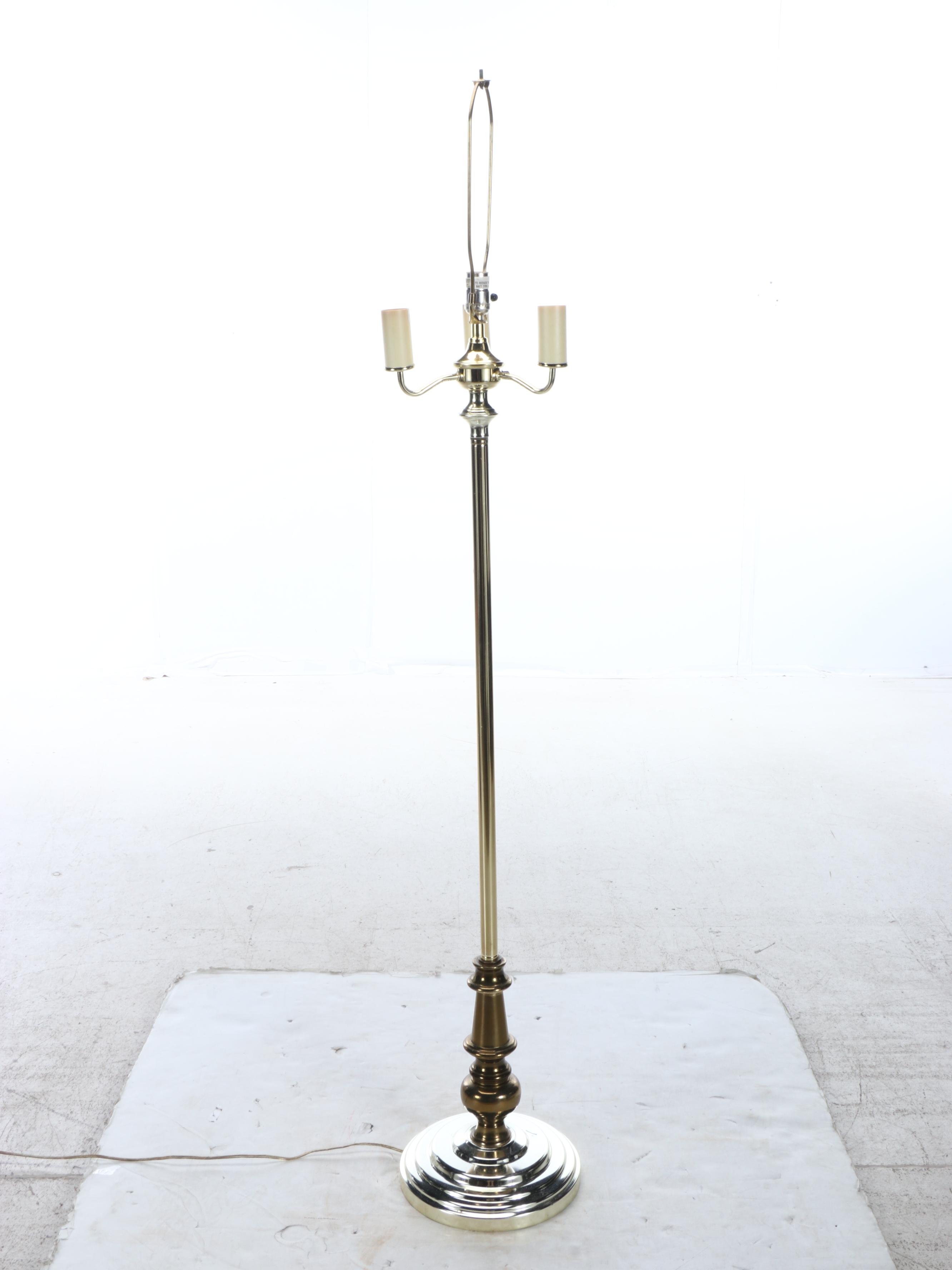 Robert Abbey Polished Metal Floor Lamp with Cotton Shade, 21st Century