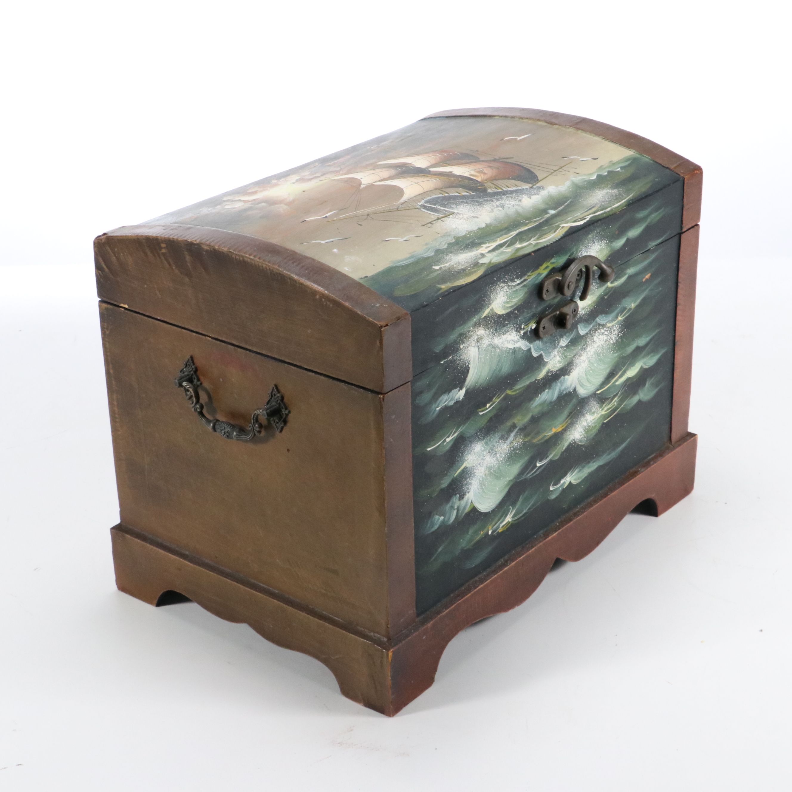 Hand-Painted Nautical Wood Chest