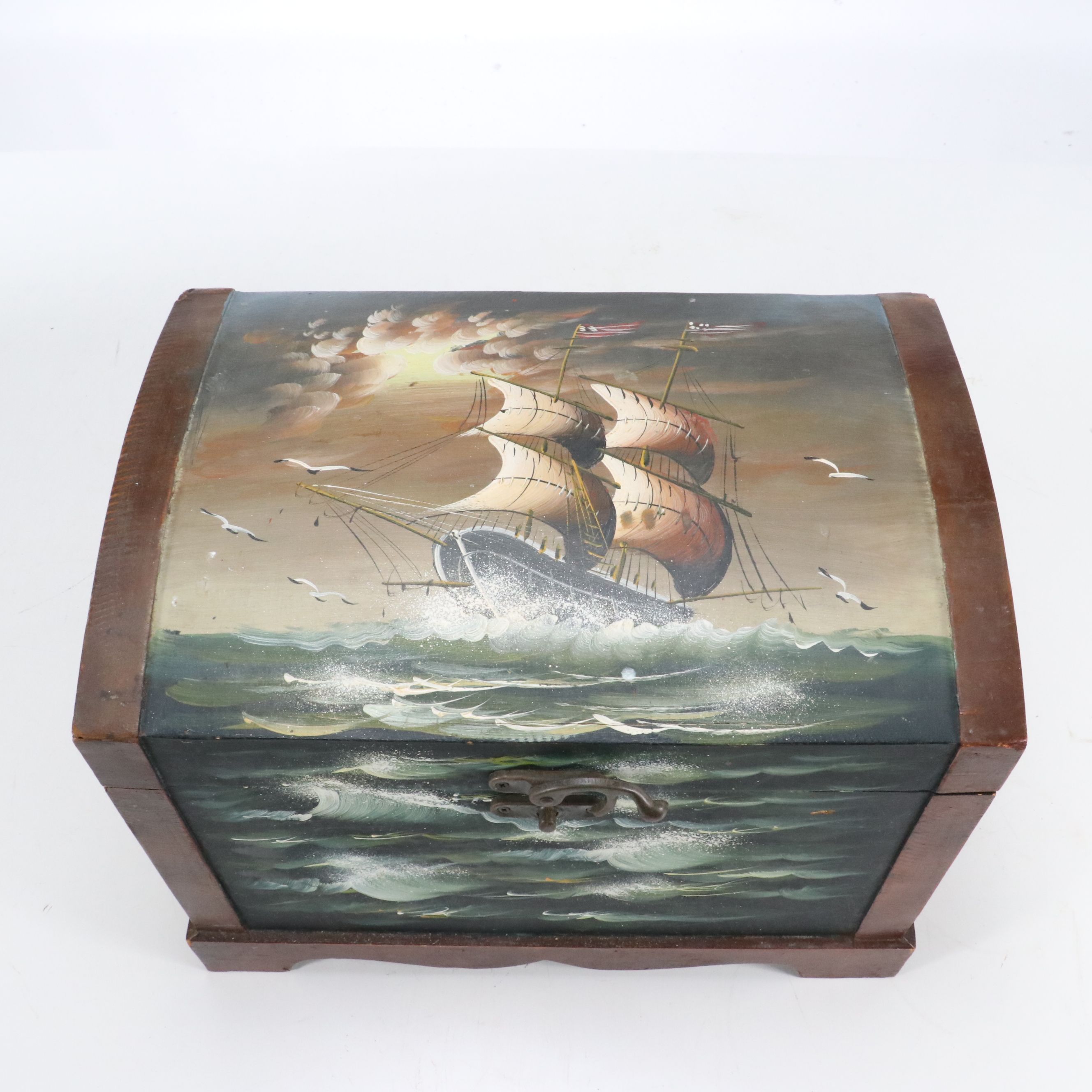 Hand-Painted Nautical Wood Chest