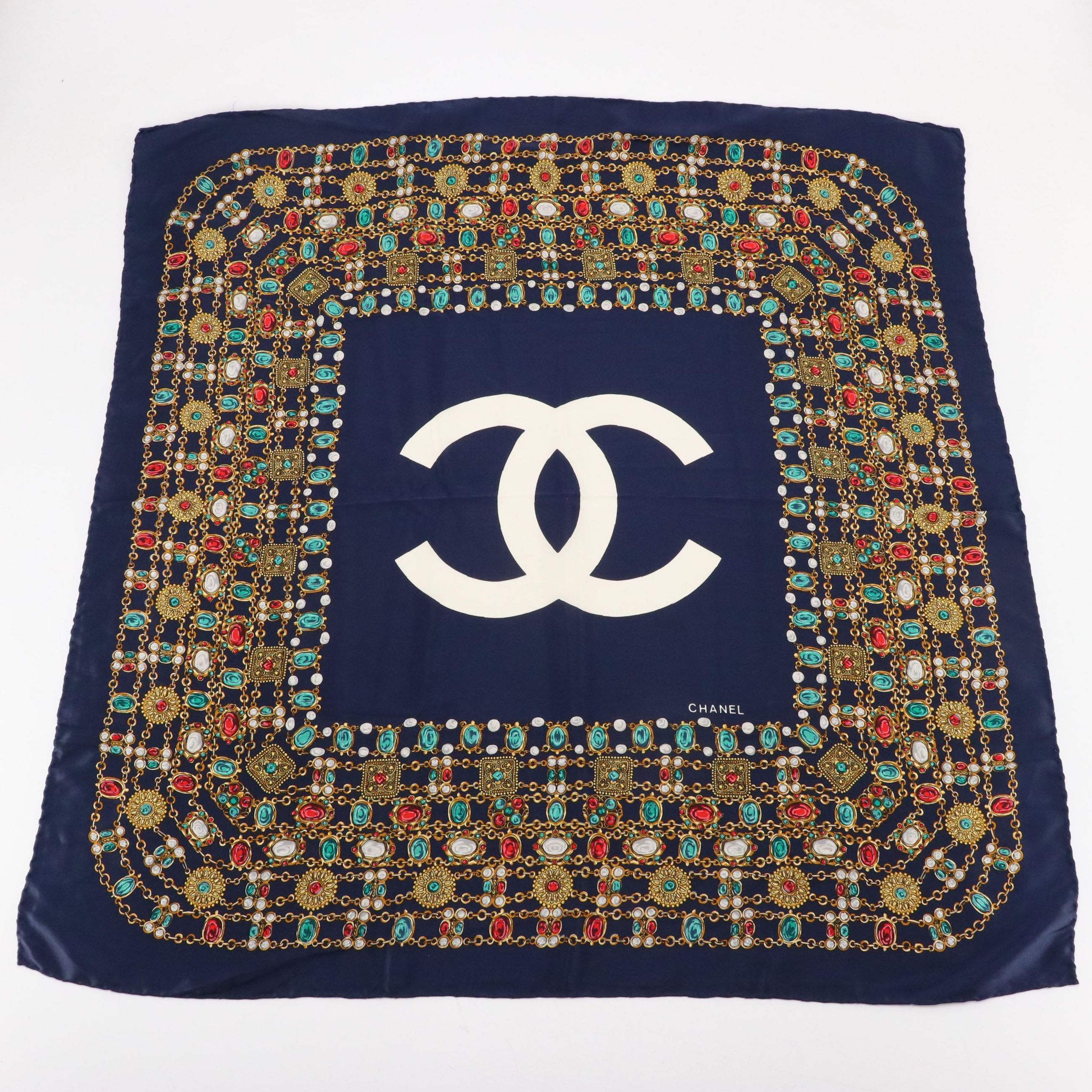 Chanel CC Bijoux Jewelry Print Silk Scarf