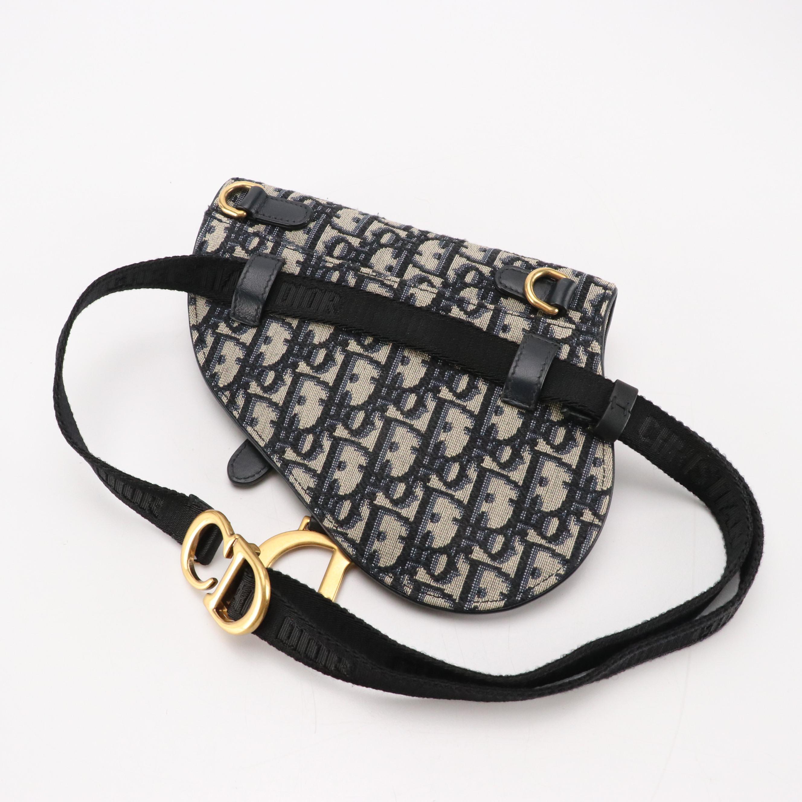 Christian Dior Saddle Belt Bag in Navy Blue Oblique Jacquard Canvas and Leather