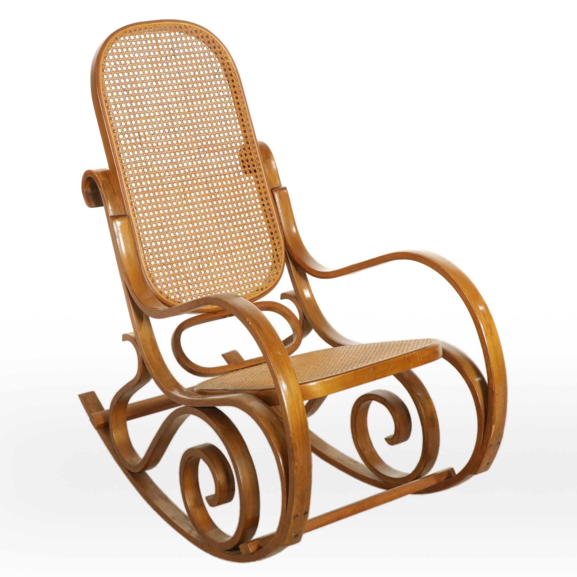 Thonet Style Bentwood Rocking Chair with Woven Cane Seat