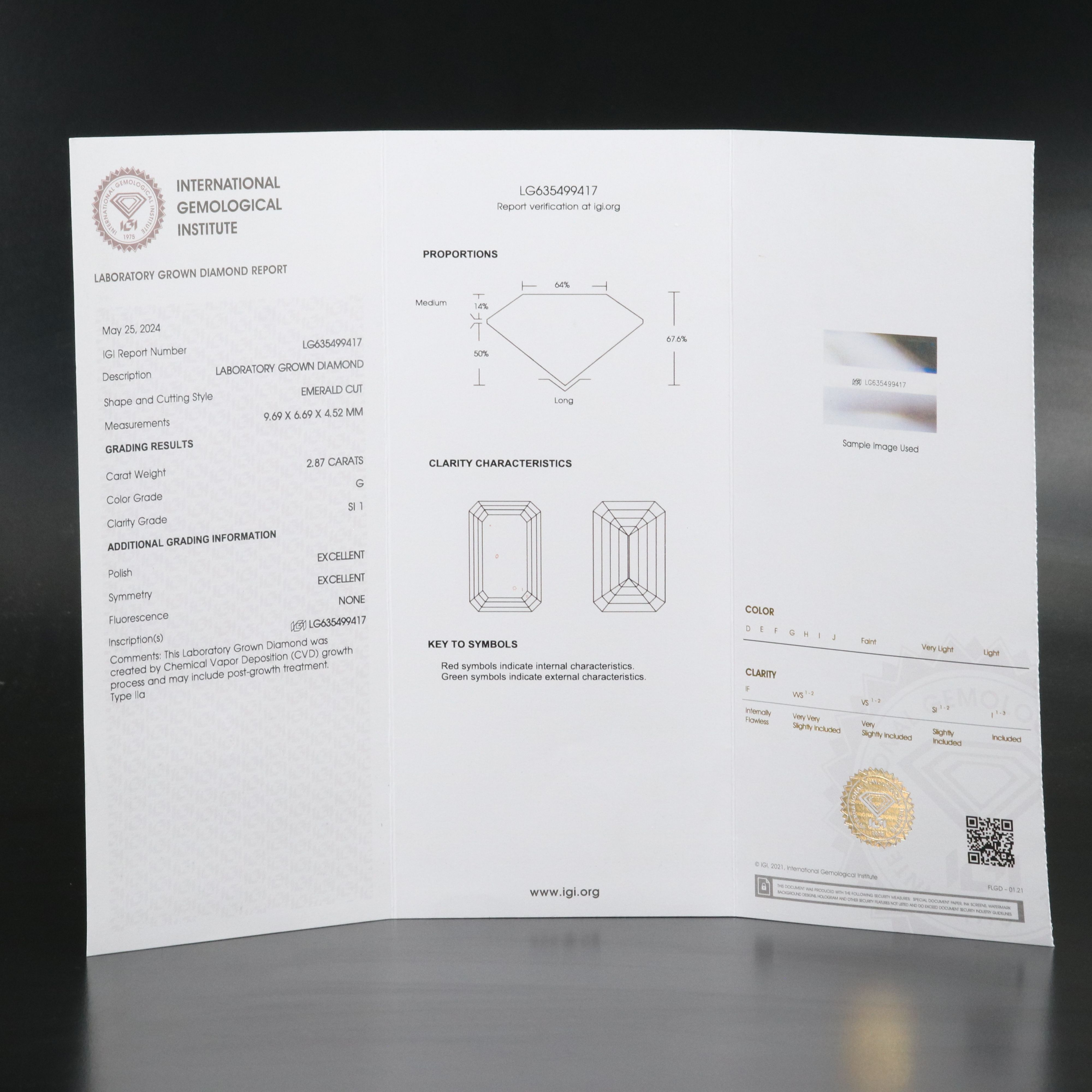 Loose 2.87 CT Lab Grown Diamond with IGI Report
