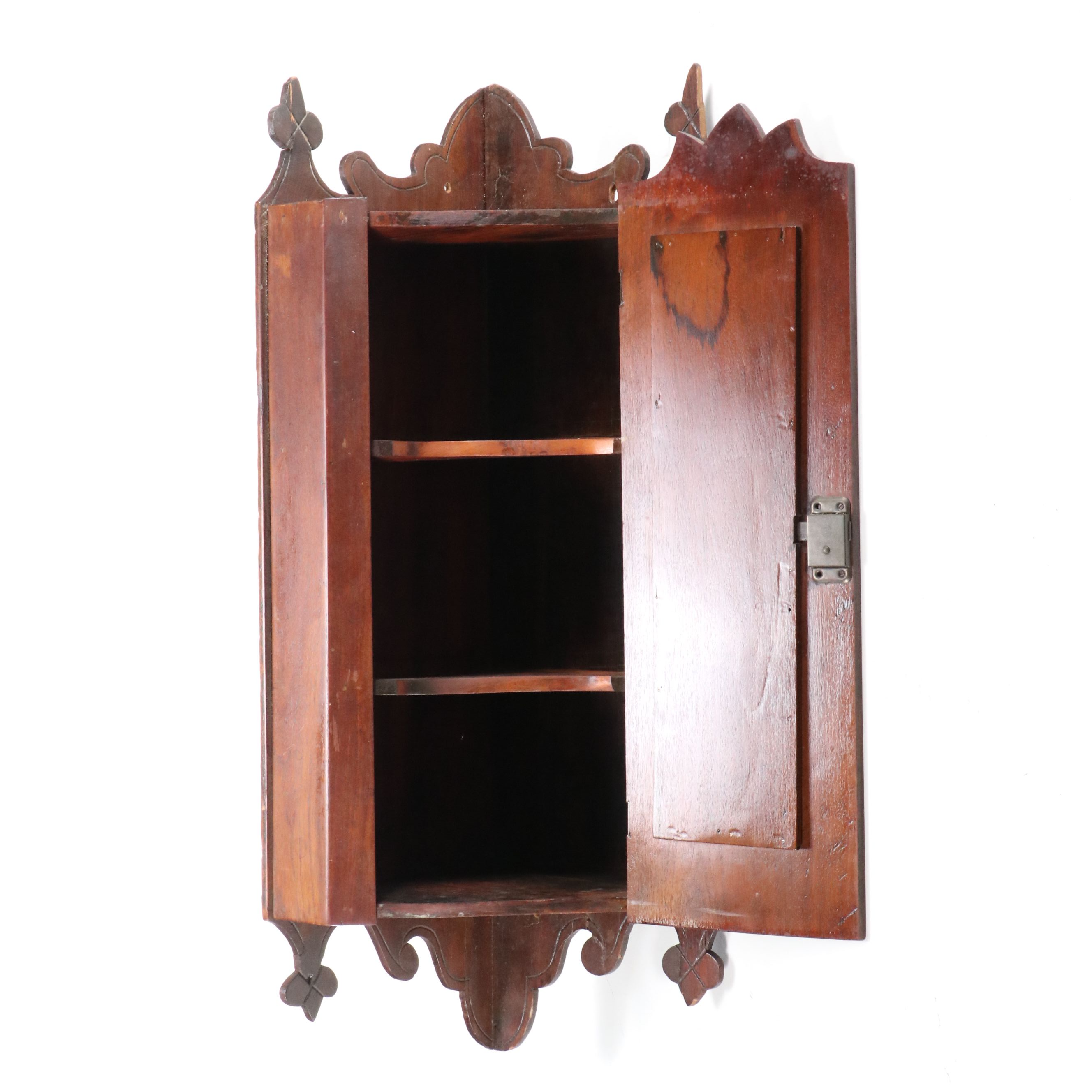 Victorian Eastlake Carved Walnut Wall Mounted Corner Cabinet