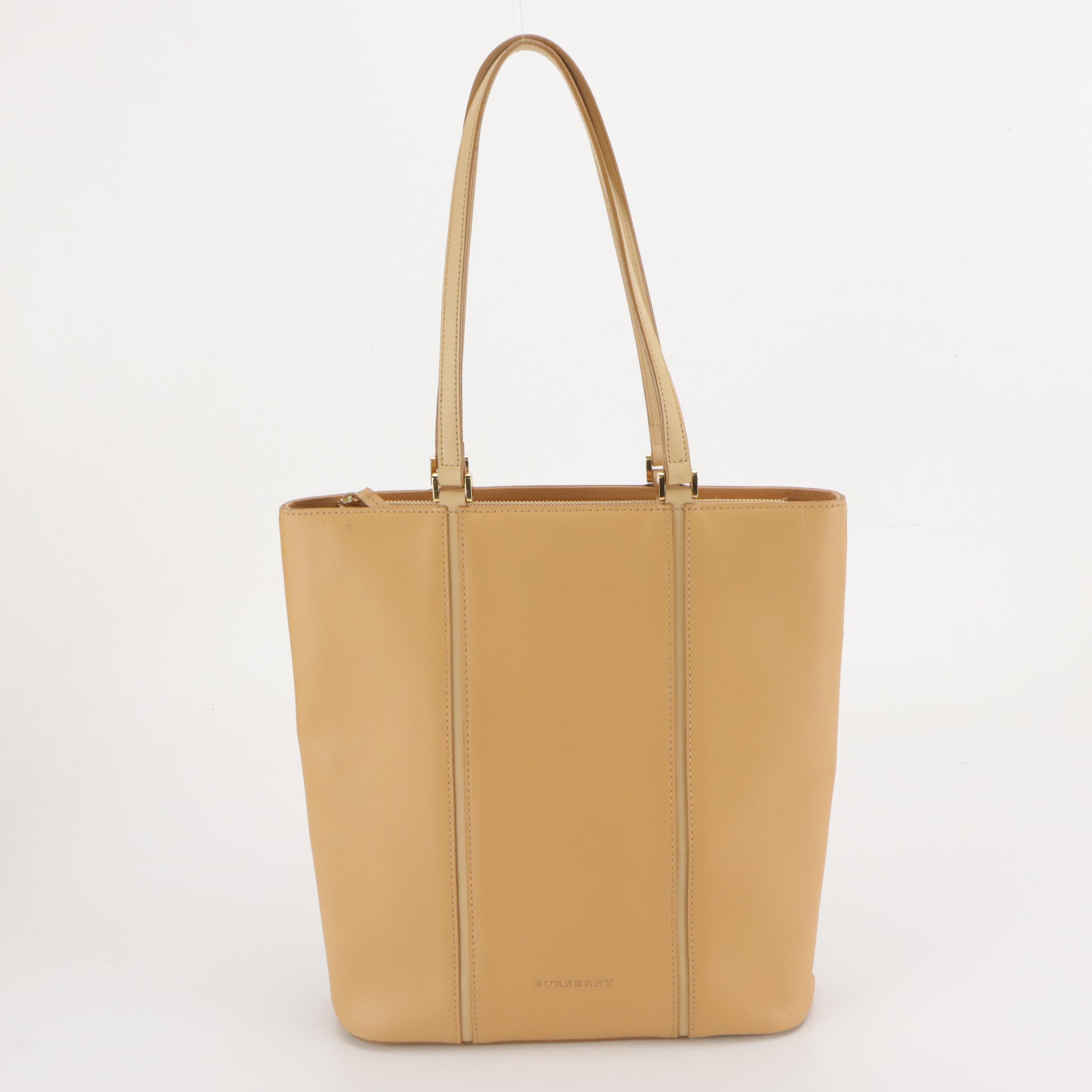 Burberry Vertical Shoulder Bag in Tan Leather