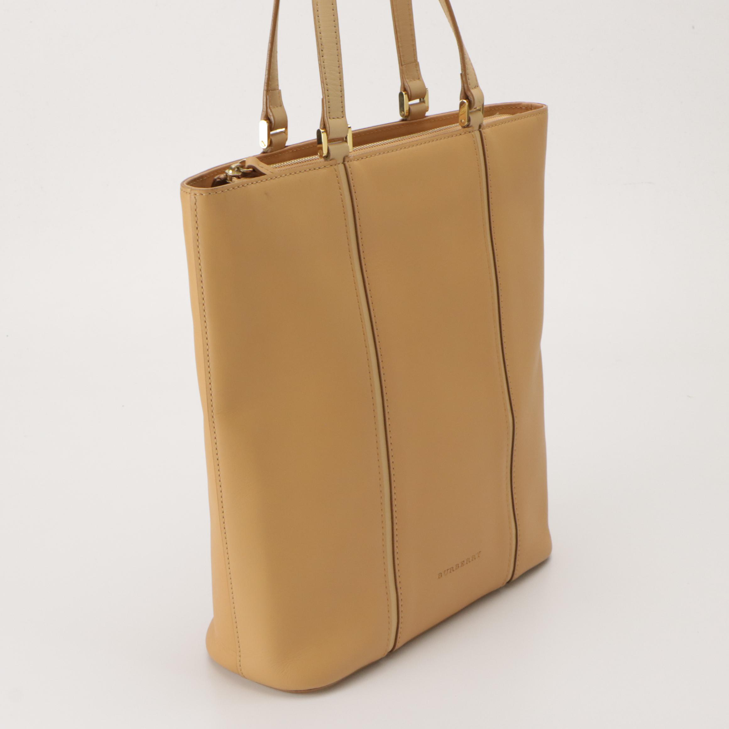Burberry Vertical Shoulder Bag in Tan Leather