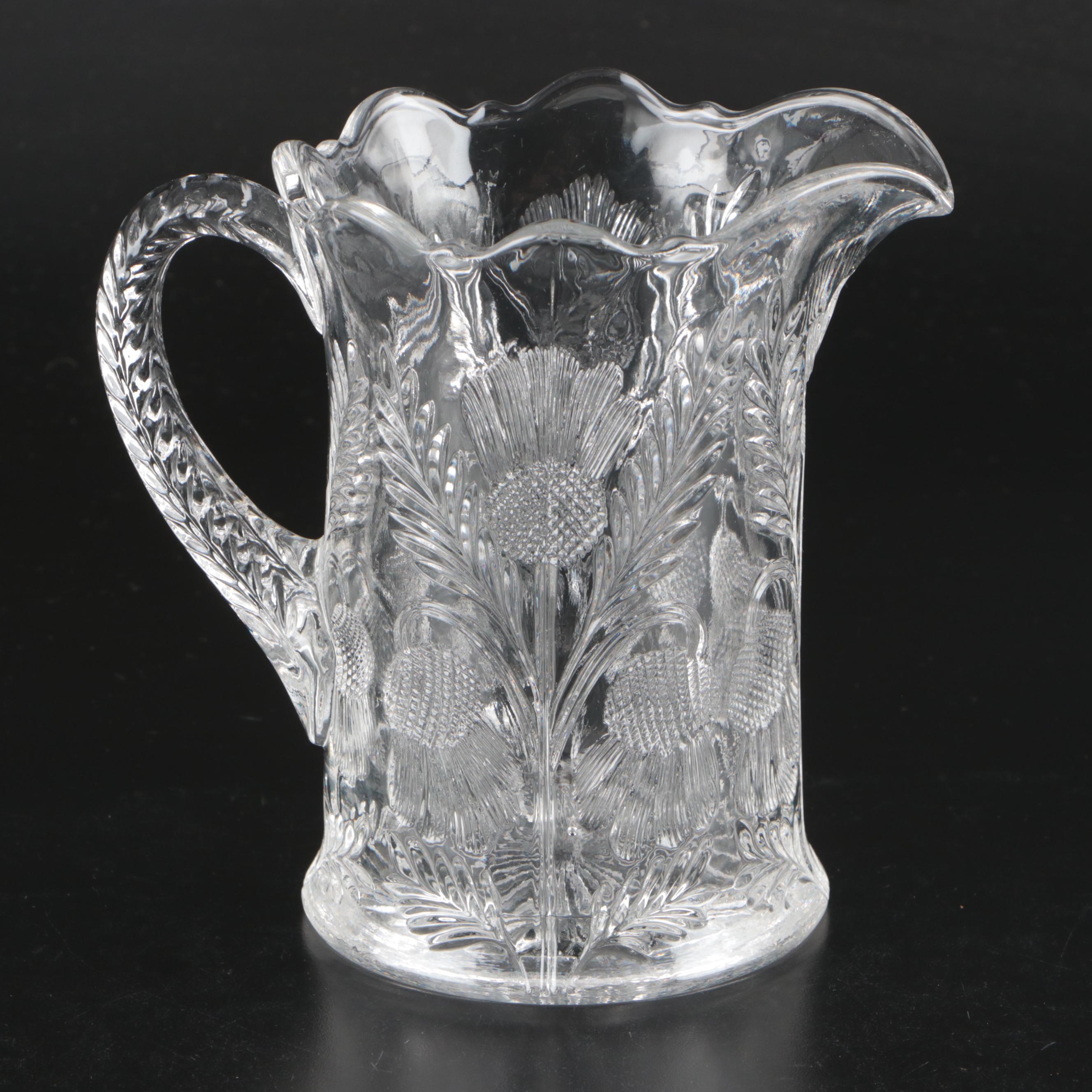 Mosser EAPG "Inverted Thistle" Pitcher and Higbee "Paneled Thistle" Bowls