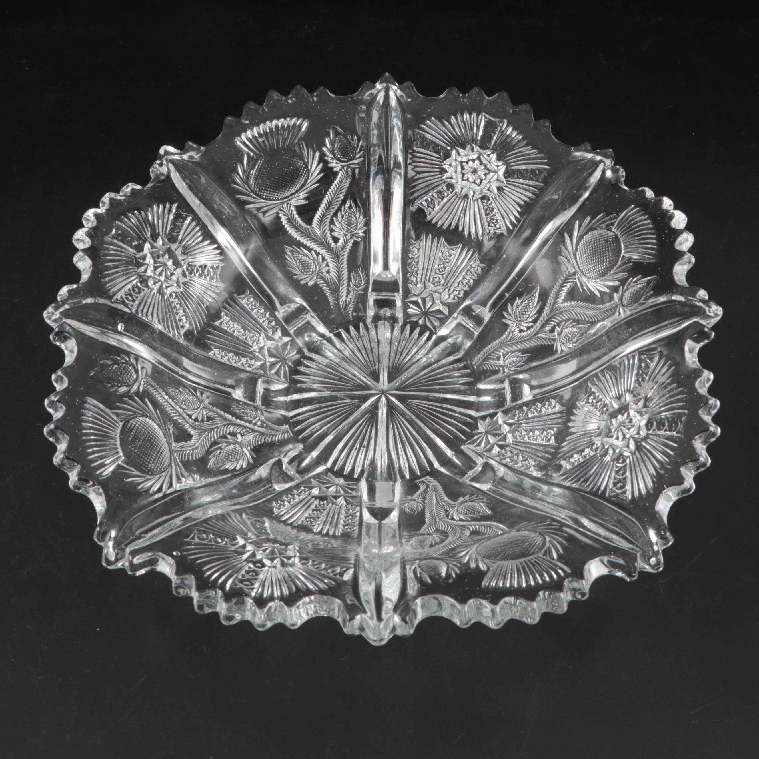 Mosser EAPG "Inverted Thistle" Pitcher and Higbee "Paneled Thistle" Bowls