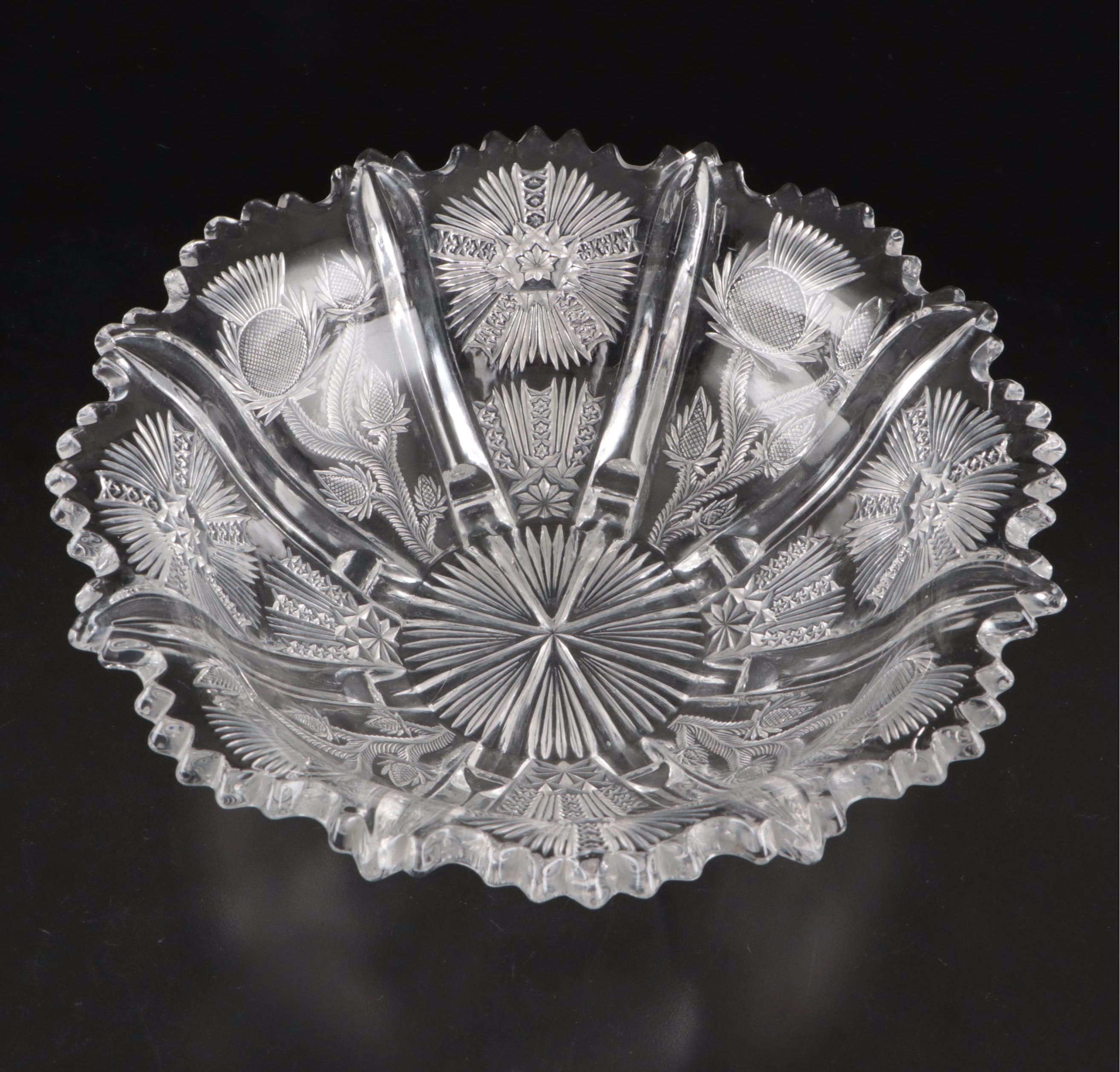 Mosser EAPG "Inverted Thistle" Pitcher and Higbee "Paneled Thistle" Bowls