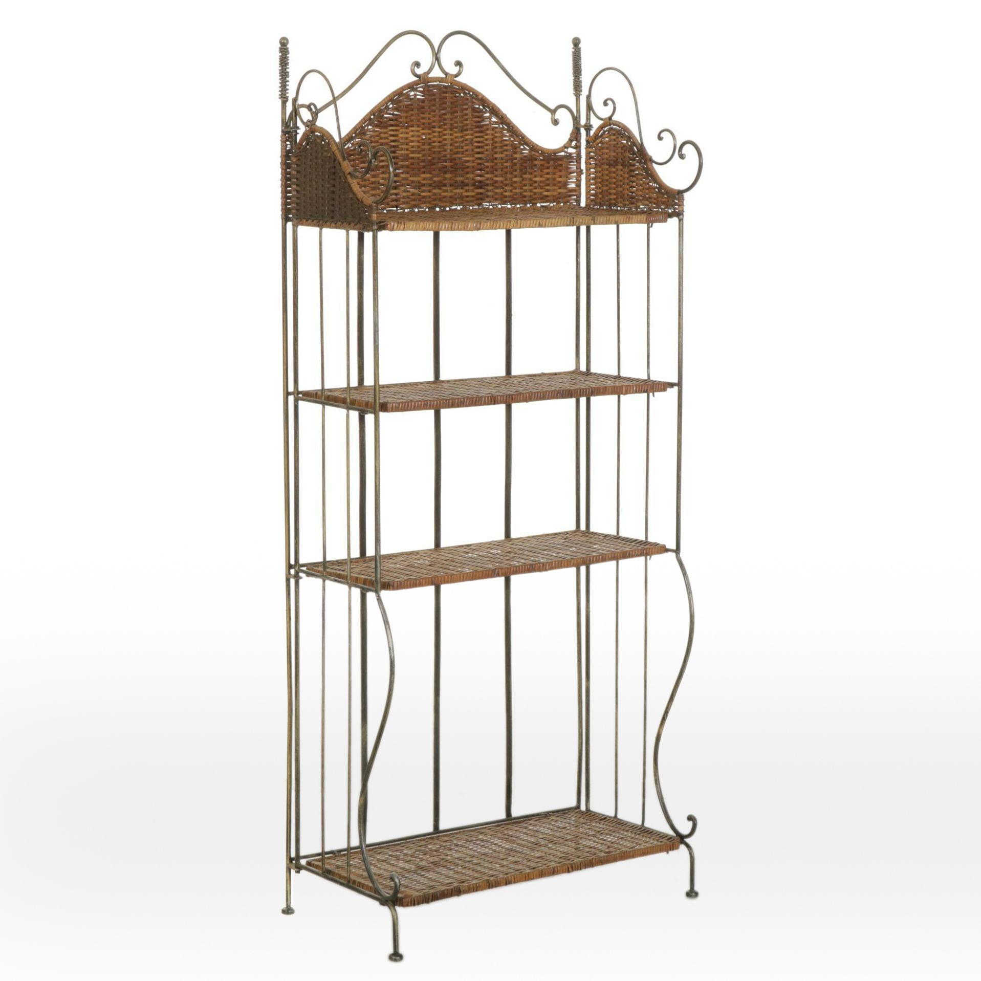 Metal Folding Shelf with Woven Cane Shelves