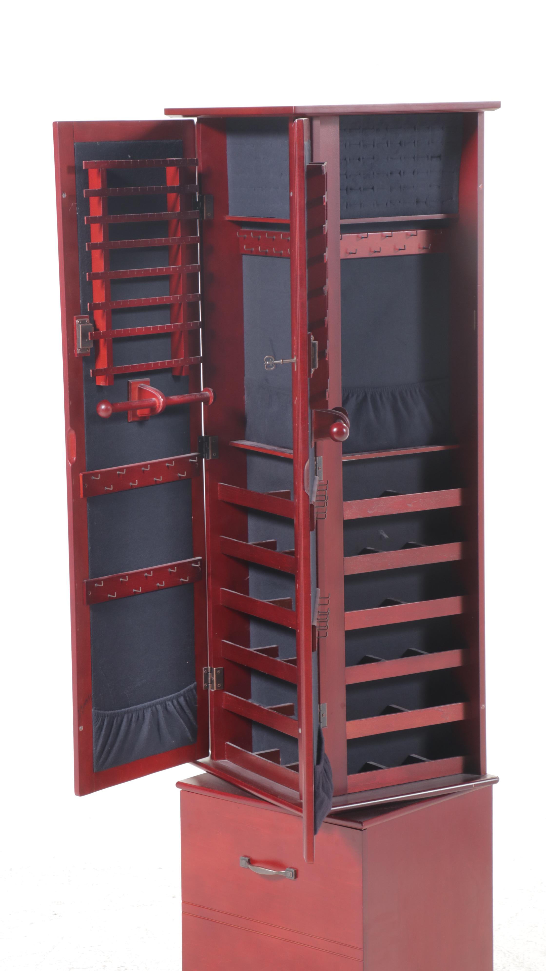 Clever & Unique Creations by Lori Greiner Cherry Finish Mirrored Jewelry Chest