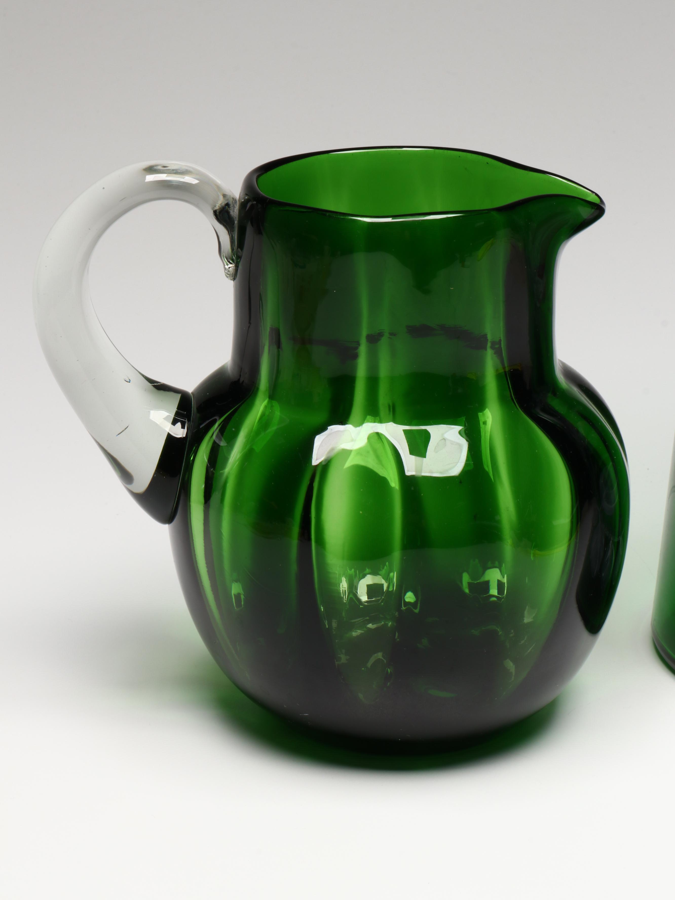 Victorian Hand-Painted Enameled Tankard Vase with Other Glass Tableware