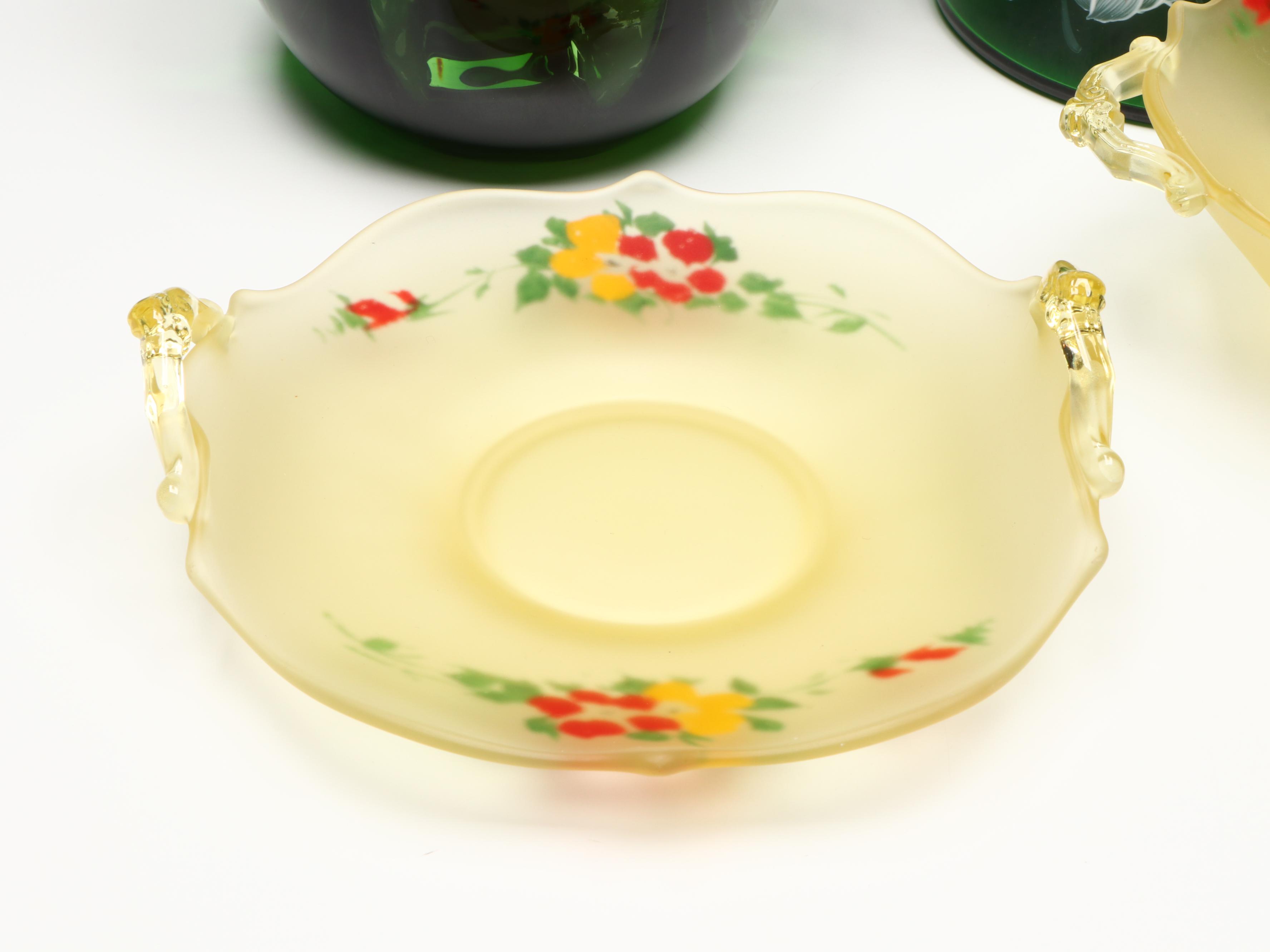 Victorian Hand-Painted Enameled Tankard Vase with Other Glass Tableware