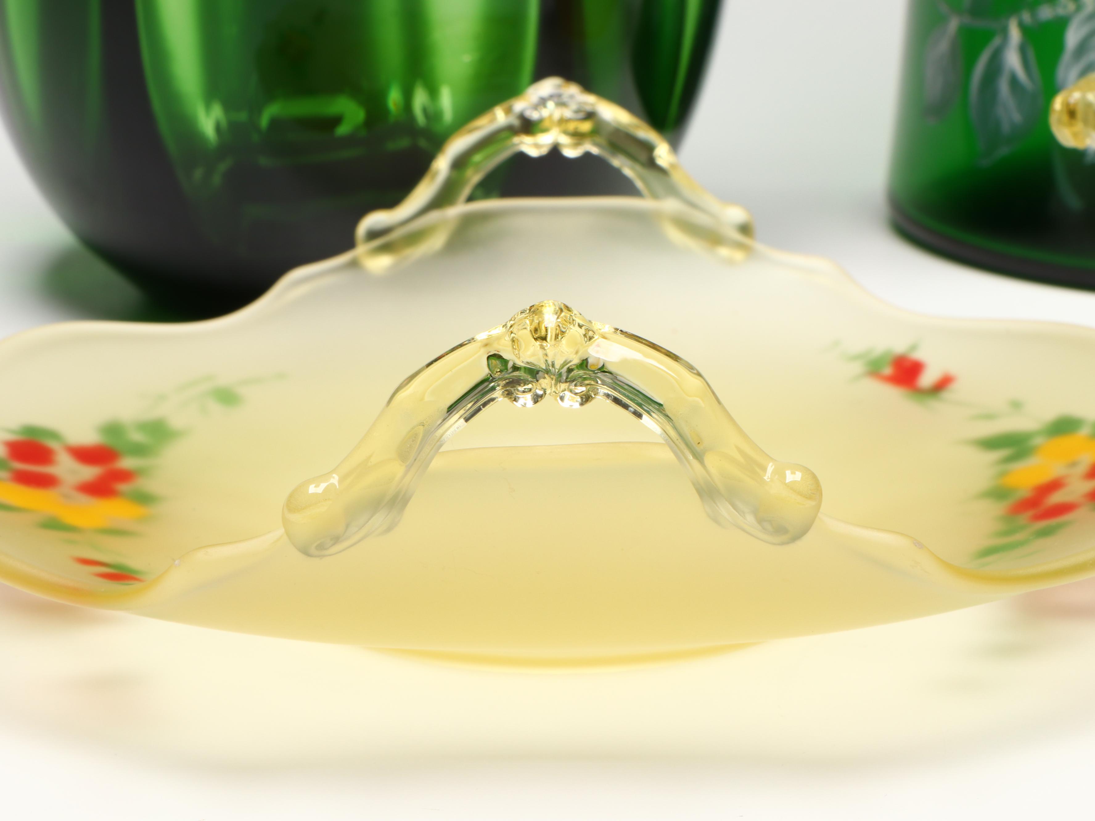 Victorian Hand-Painted Enameled Tankard Vase with Other Glass Tableware