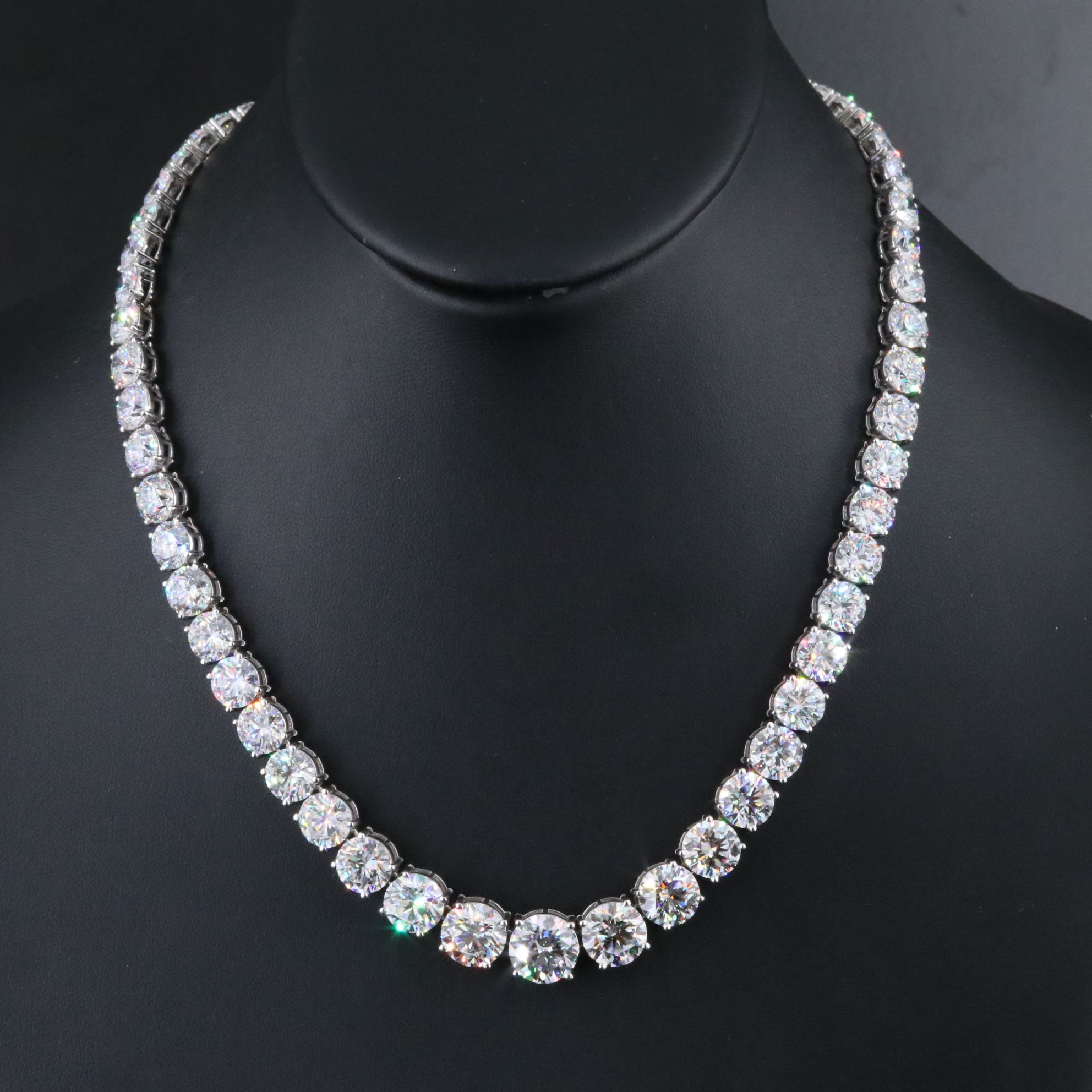 Platinum 95.13 CTW Lab Grown Diamond Riviera Necklace with IGI Reports