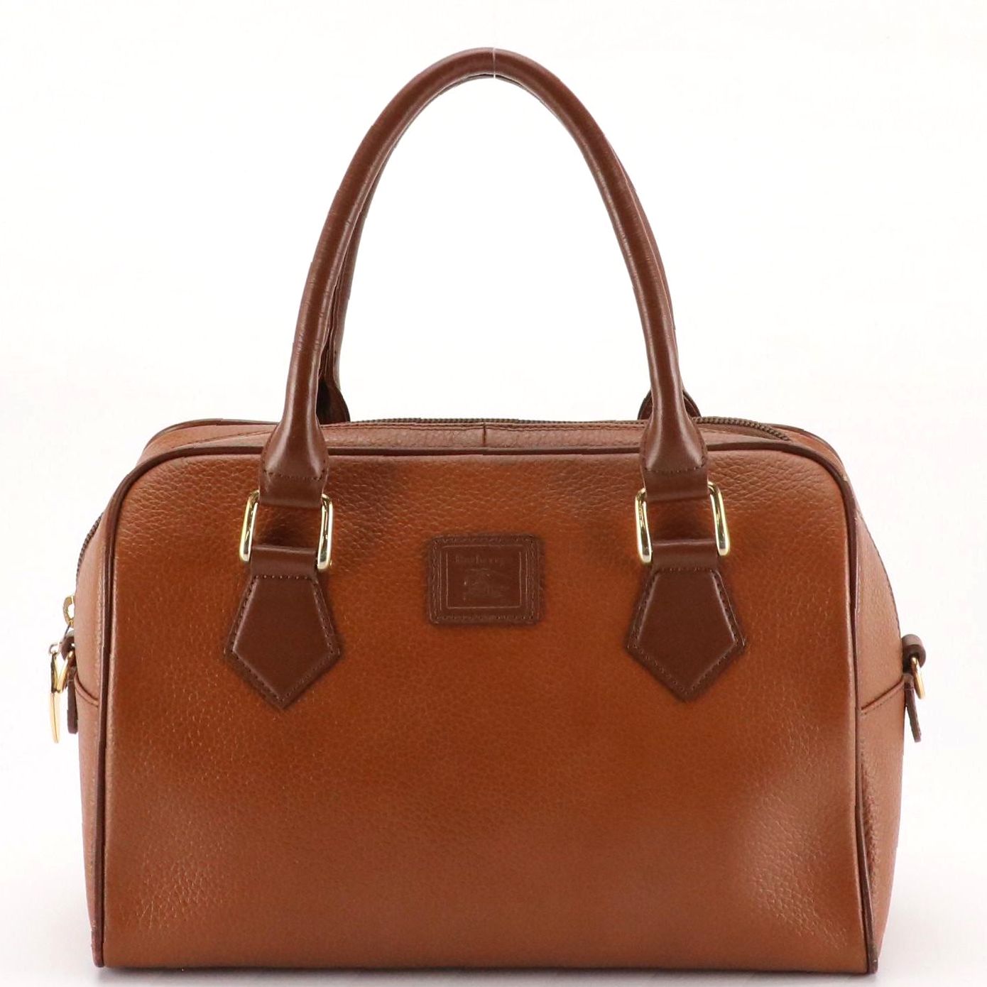 Burberrys Zip-Around Handbag in Caramel Brown Grained Leather