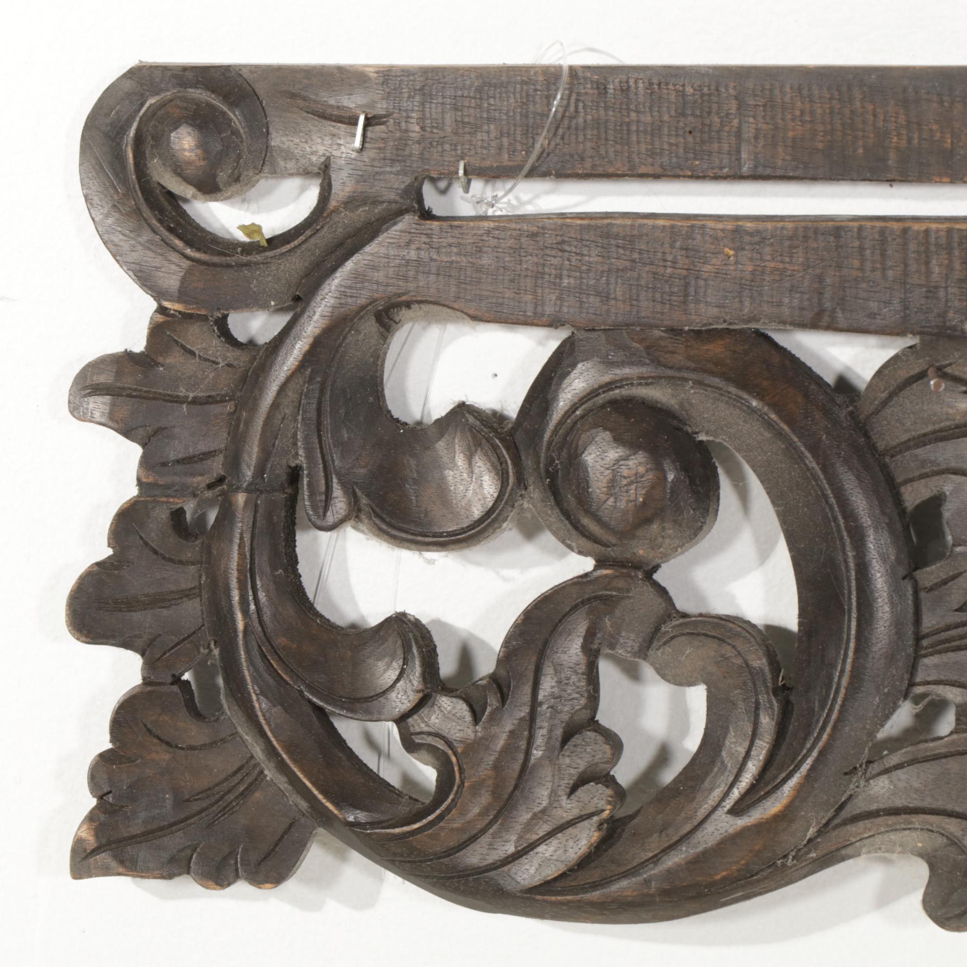 Ornate Carved Wood Rail Wall Hanging, Late 20th Century