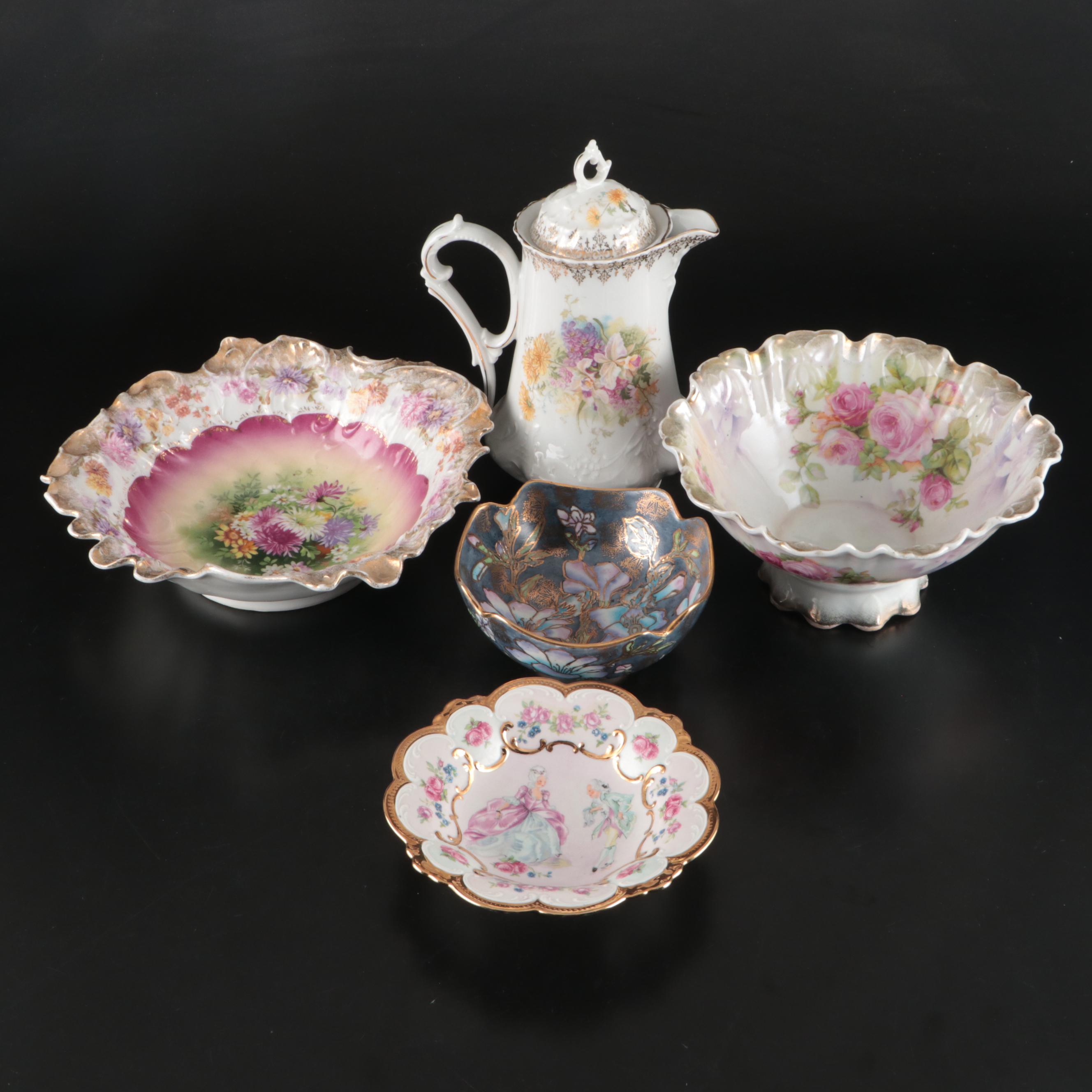 Carl Tisch Altwasser Victorian Style Coffee Pot and Bowls with Other Décor