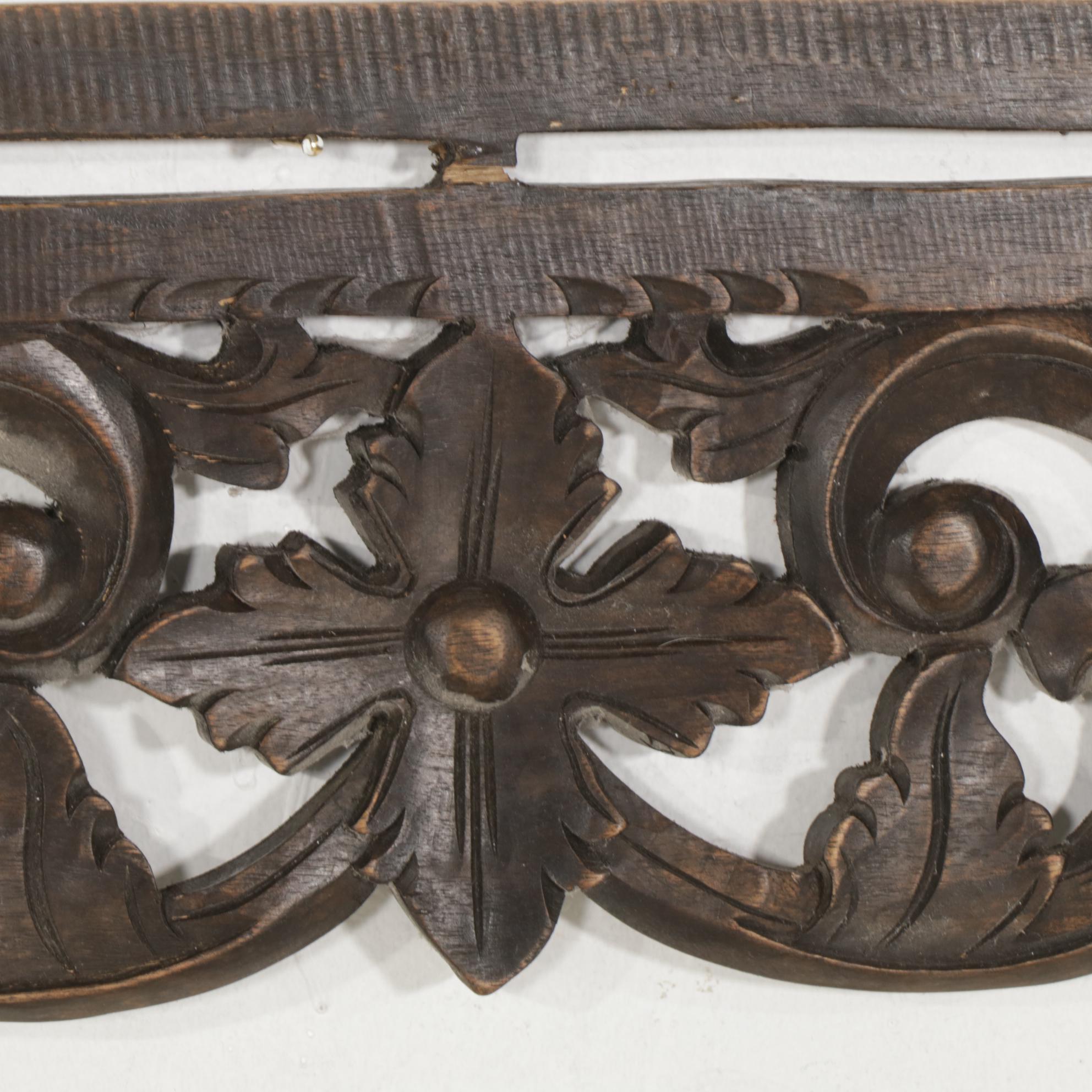 Ornate Carved Wood Rail Wall Hanging, Late 20th Century