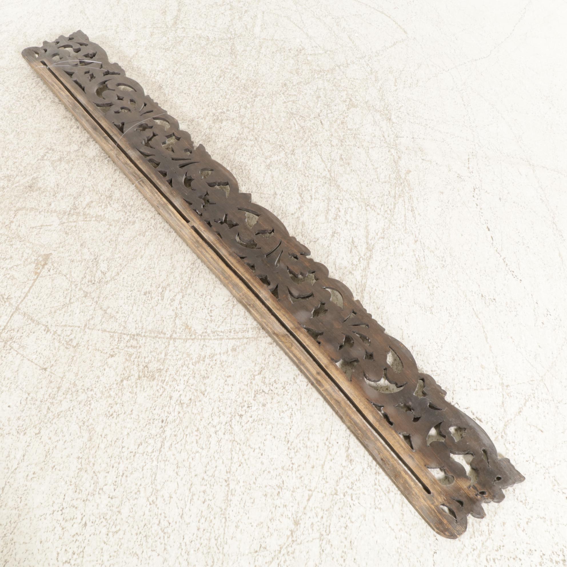 Ornate Carved Wood Rail Wall Hanging, Late 20th Century