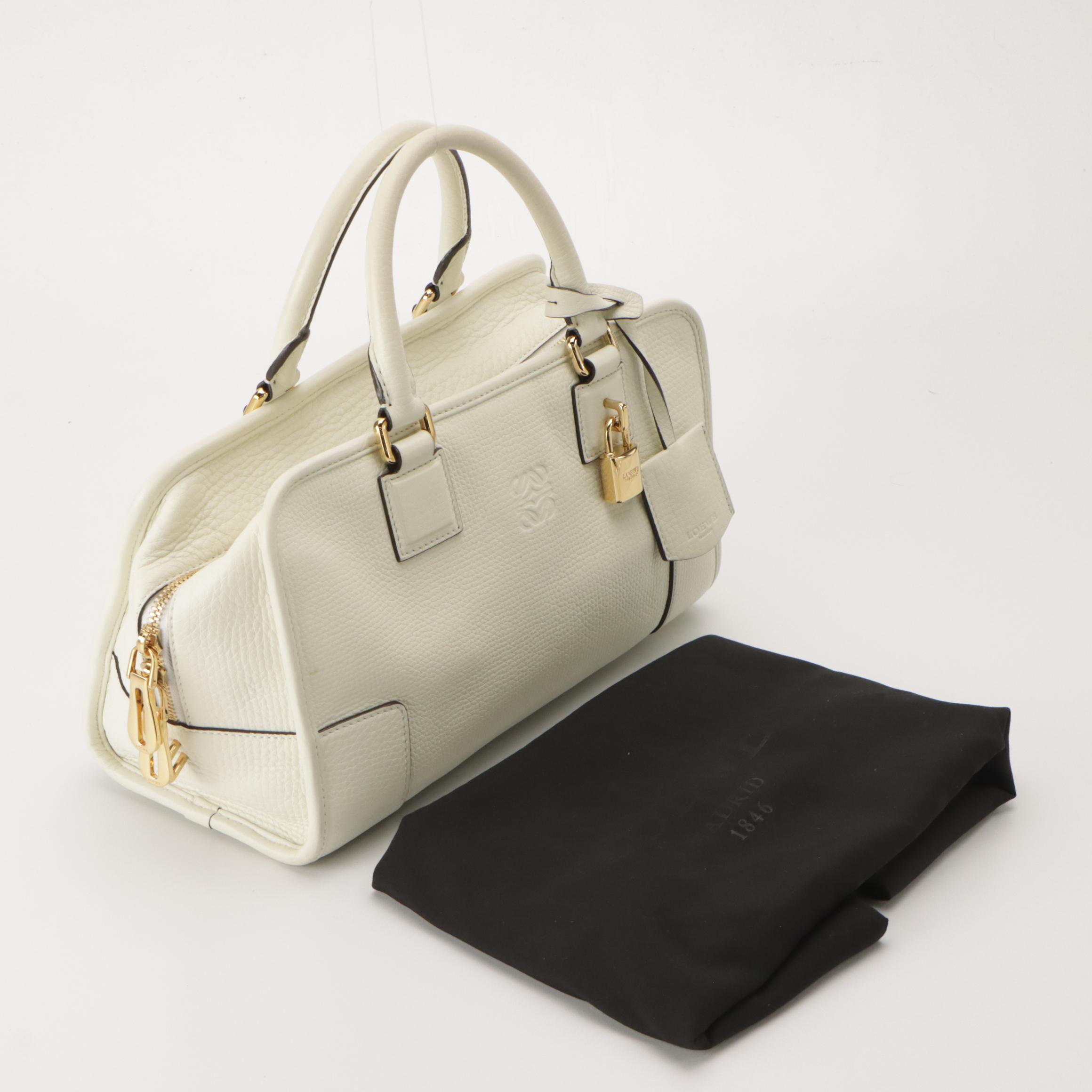 Loewe Anagram Amazona Handbag in White Grain Leather