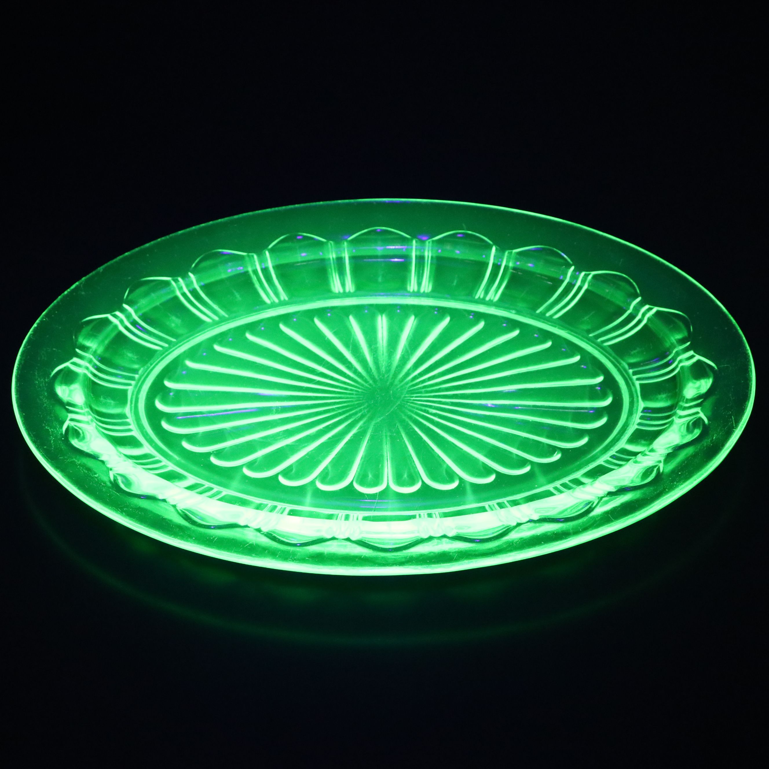 Uranium Glass Trays and Wine Glasses with Other Depression Glass Bowls