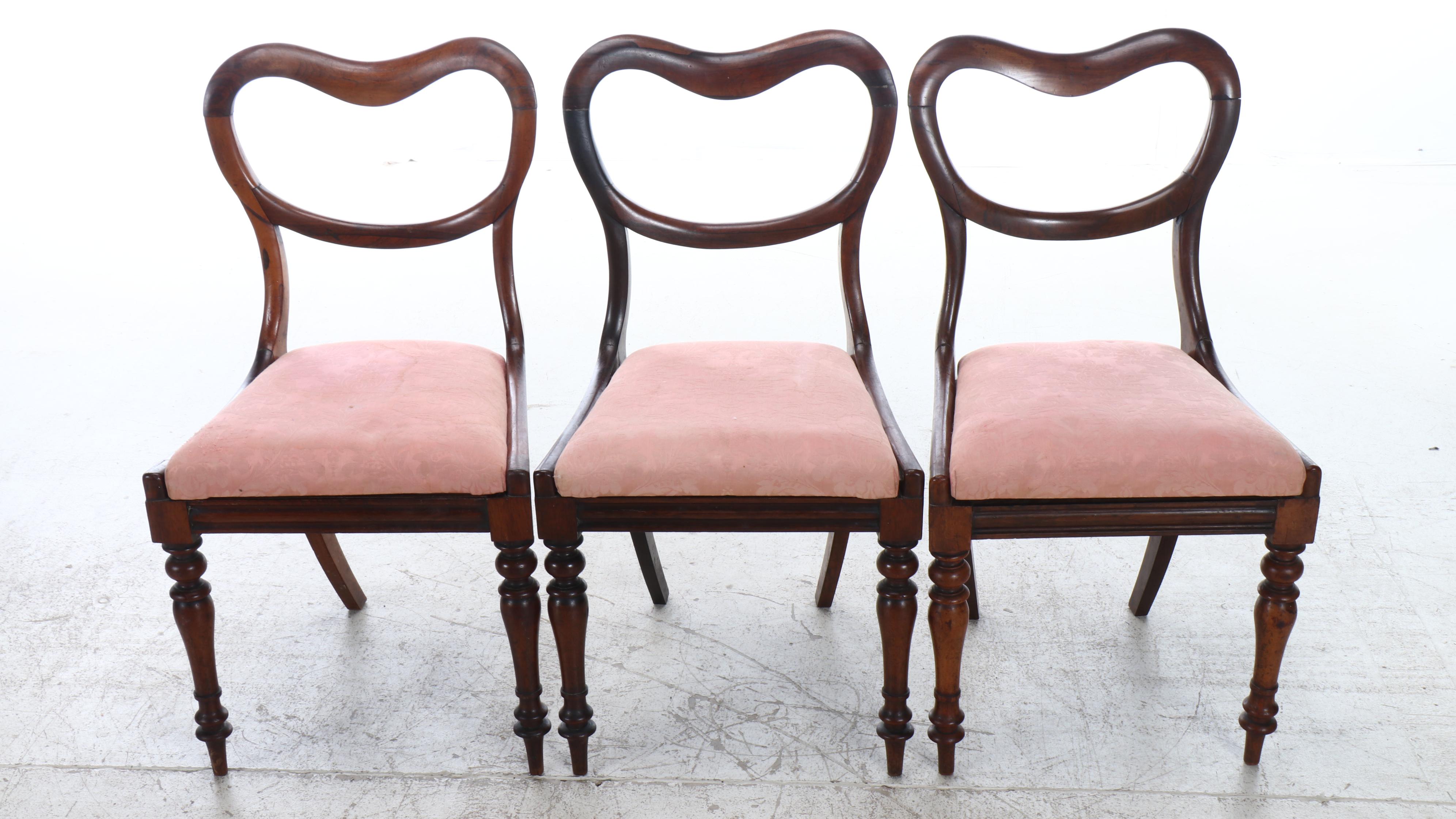 Set of Three Victorian Rosewood Balloon-Back Side Chairs, 19th Century