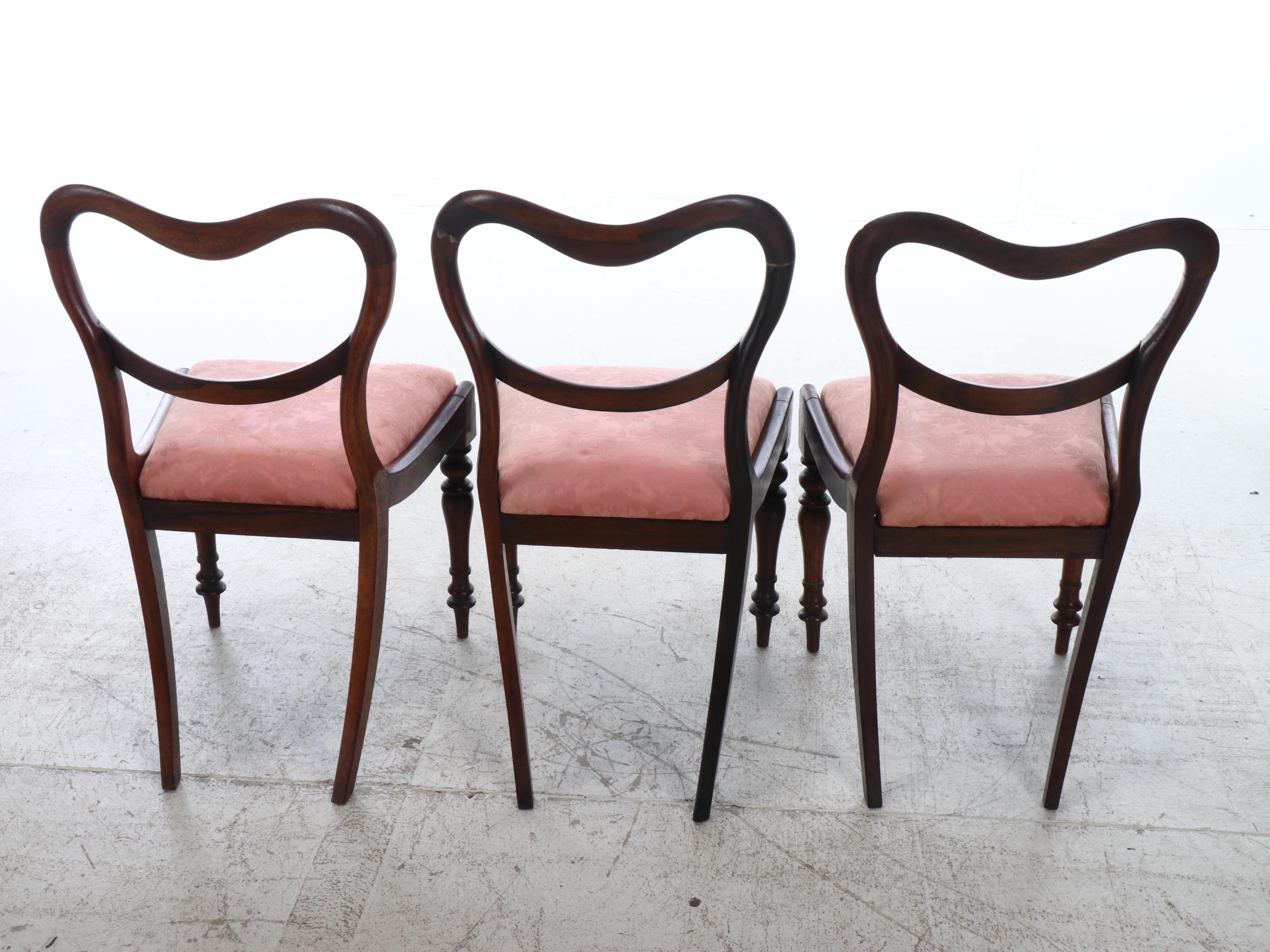 Set of Three Victorian Rosewood Balloon-Back Side Chairs, 19th Century