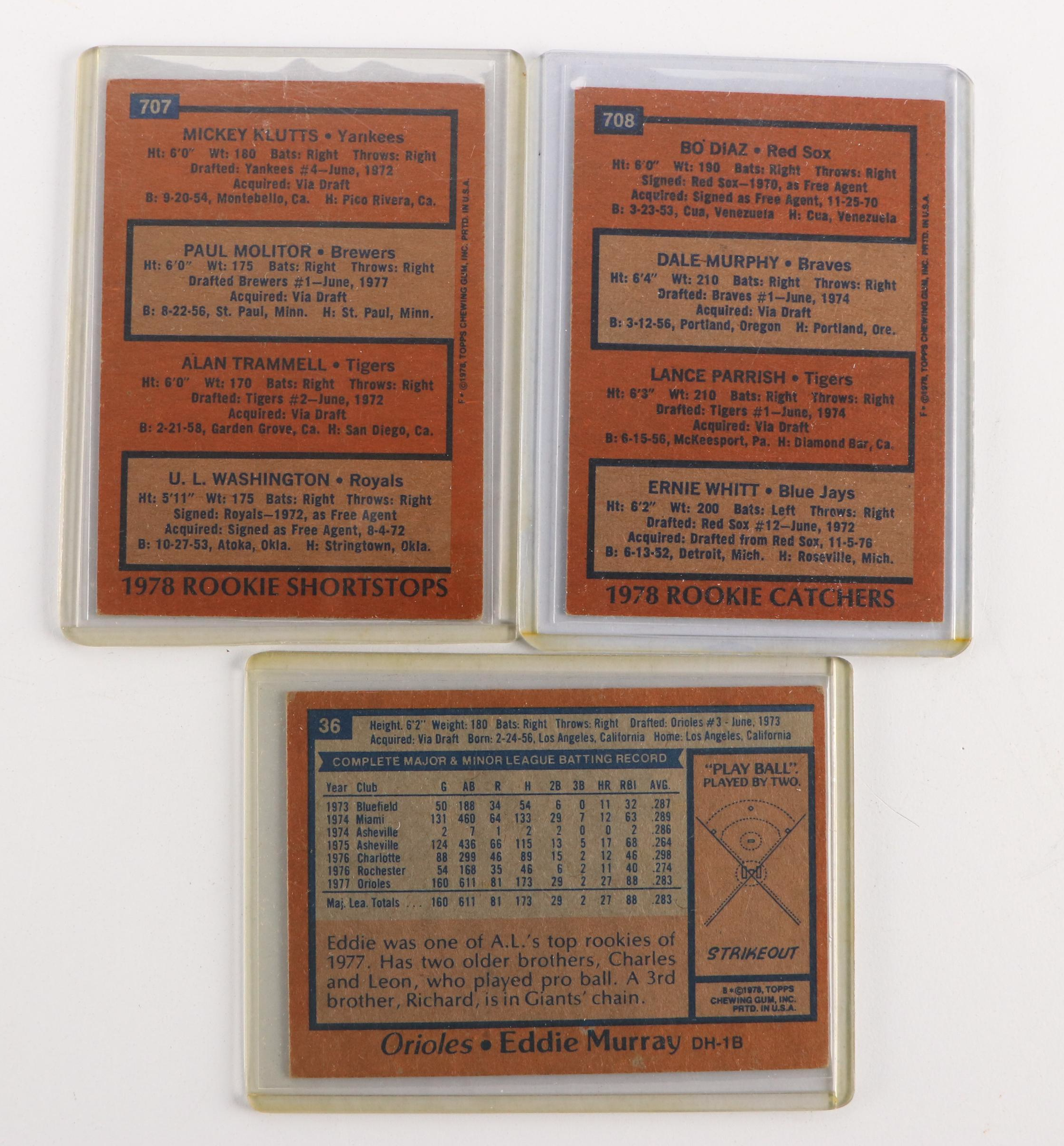 1978 Topps Baseball Card Set Featuring Eddie Murray and Alan Trammell Rookies