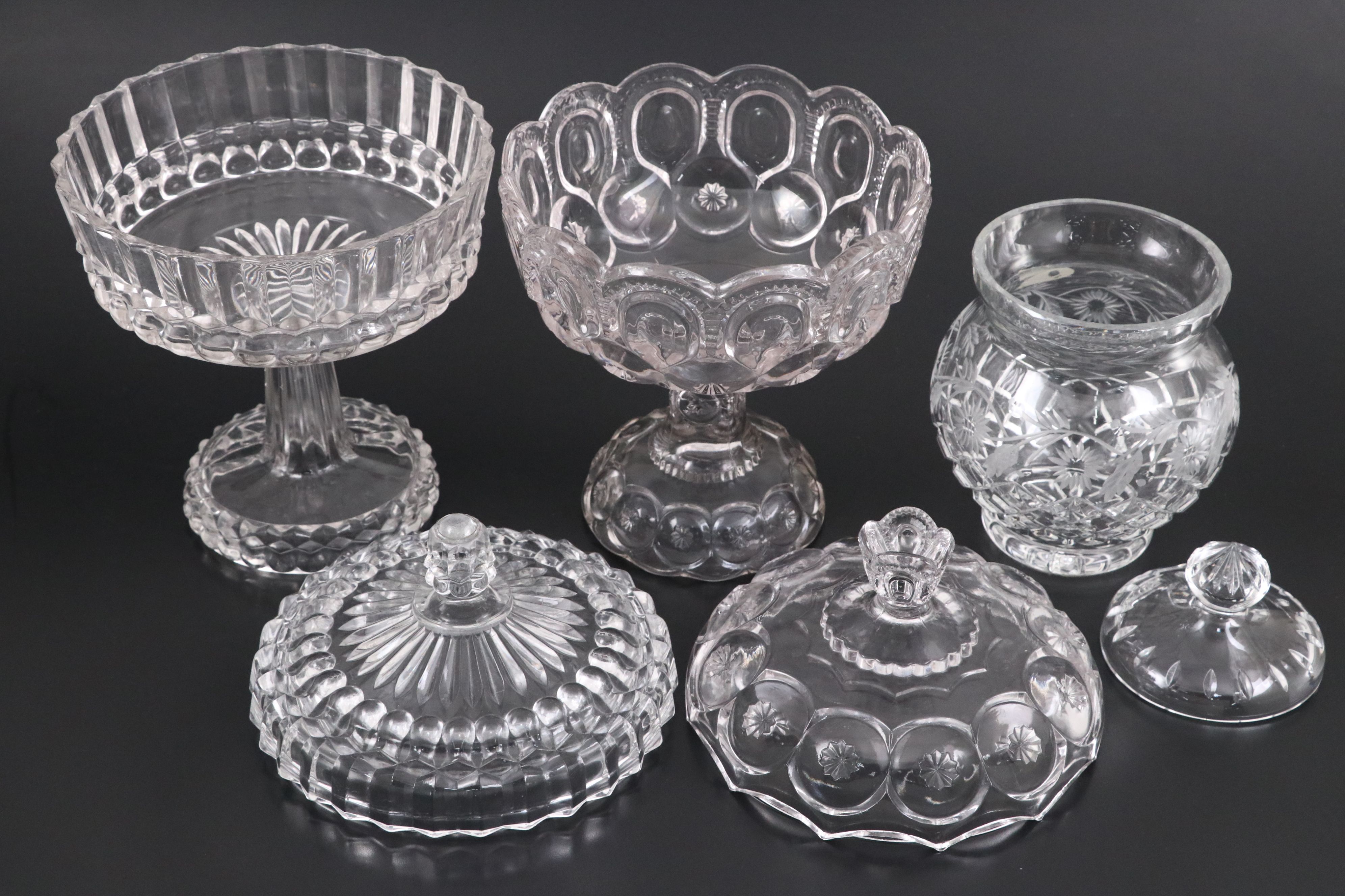 Bryce Bros. EAPG "Pittsburg" with "Moon & Stars" Covered Compote and Other Jar