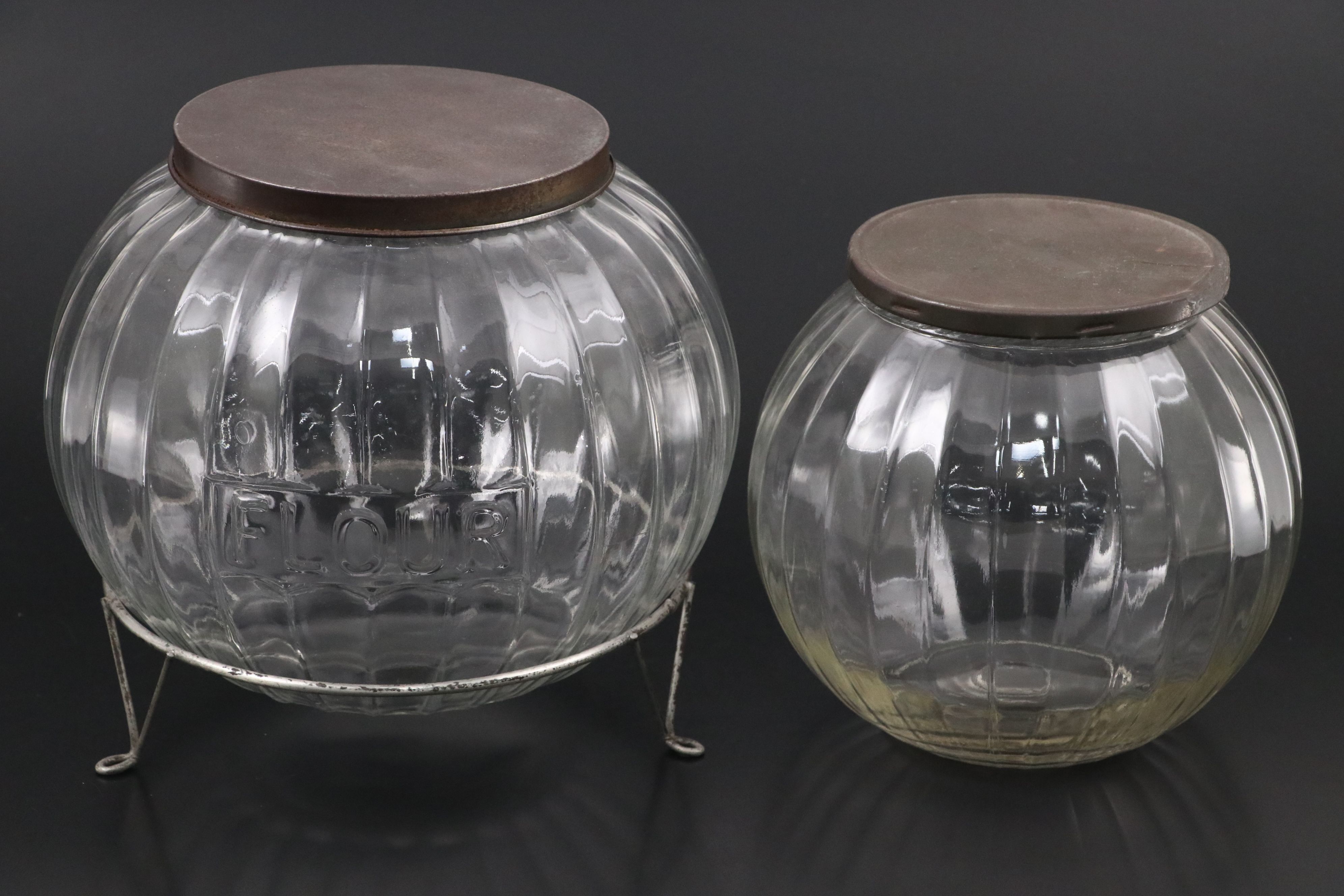 Art Deco Style Hoosier Cabinet Ball Glass Flour and Other Canister, 1920s