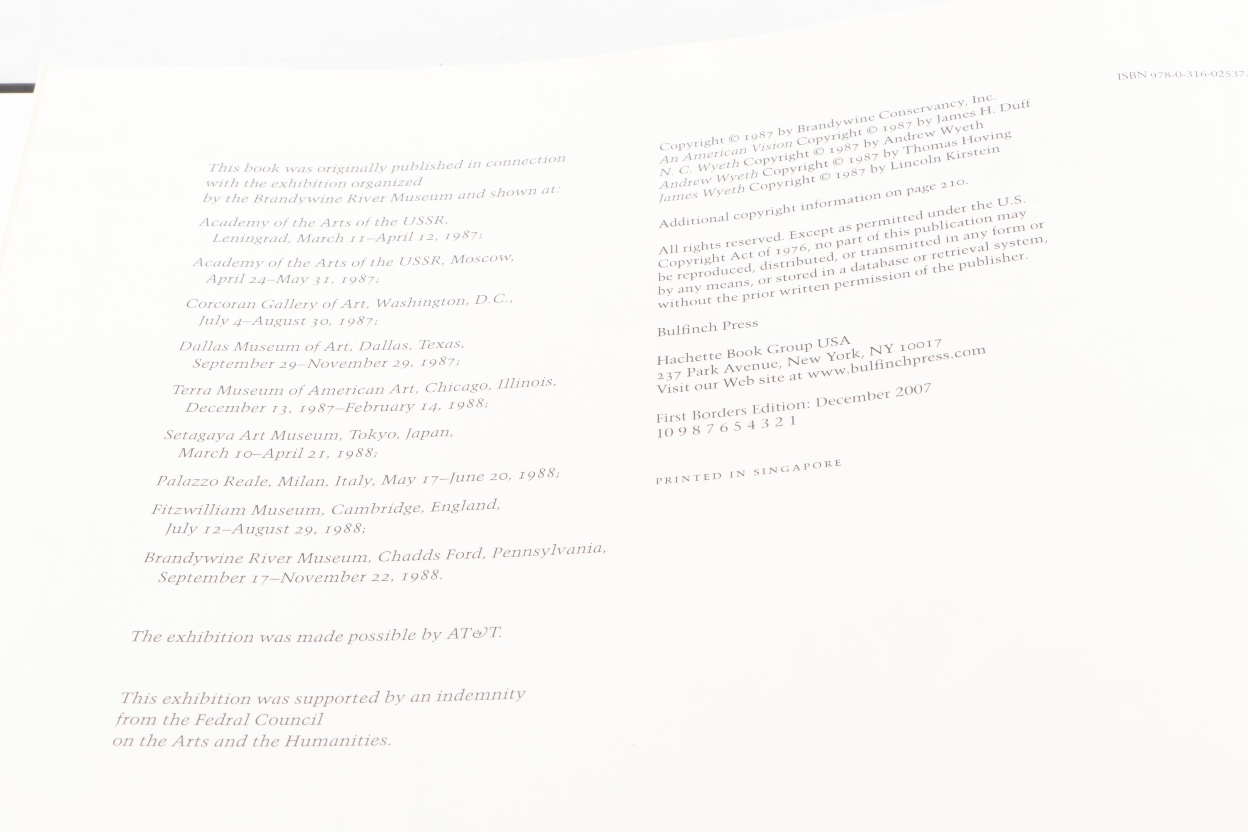 First Edition Thus "An American Vision: Three Generations of Wyeth Art," 2007