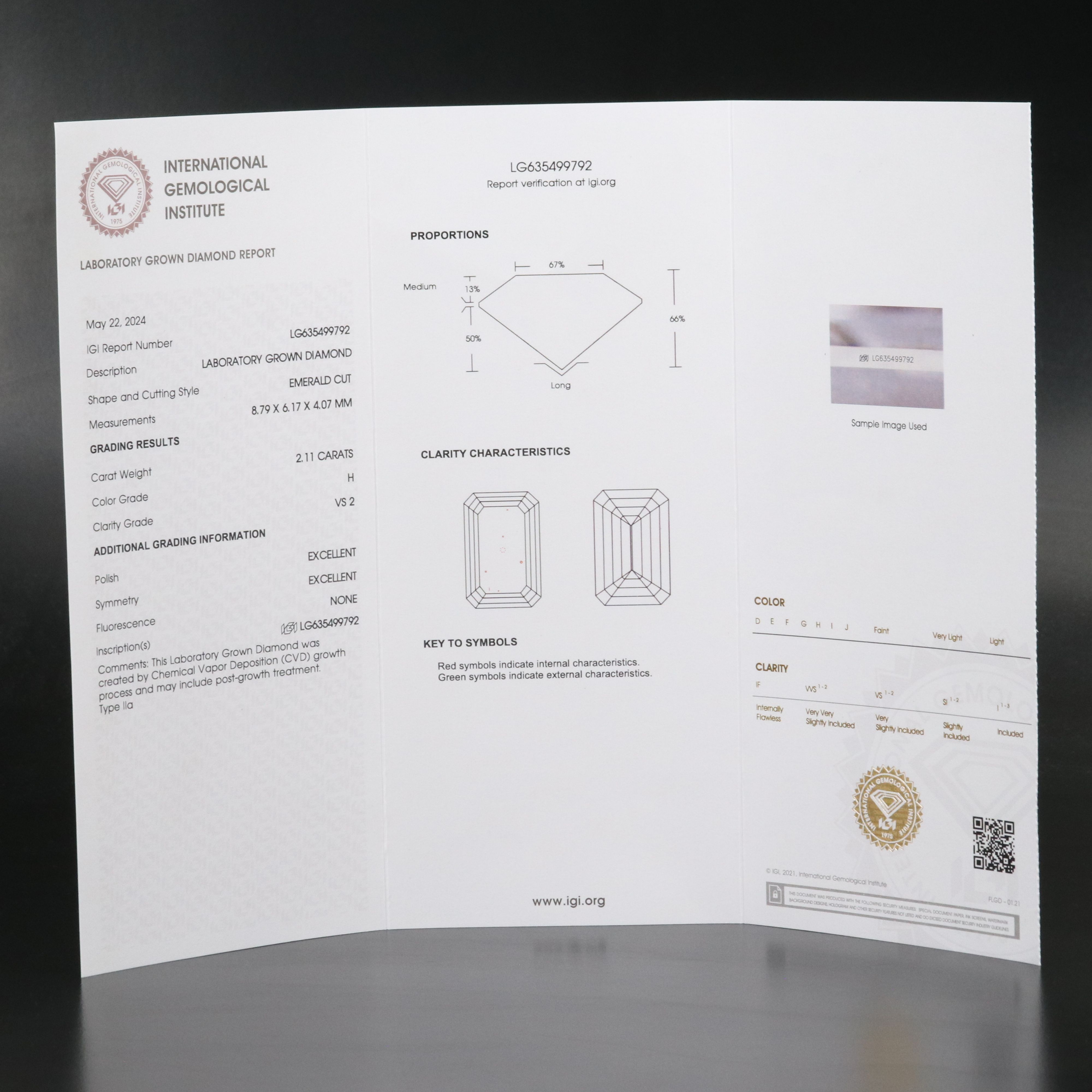 Loose 2.11 CT Lab Grown Diamond with IGI Report