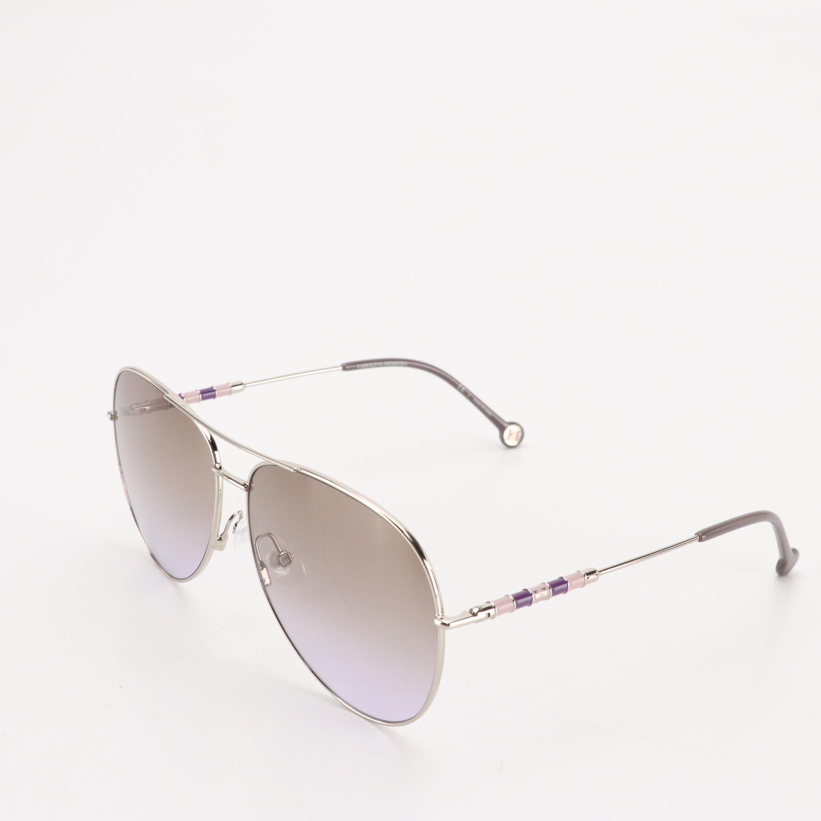 Carolina Herrera CH0034/S Silver and Violet Aviator Framed Sunglasses with Case