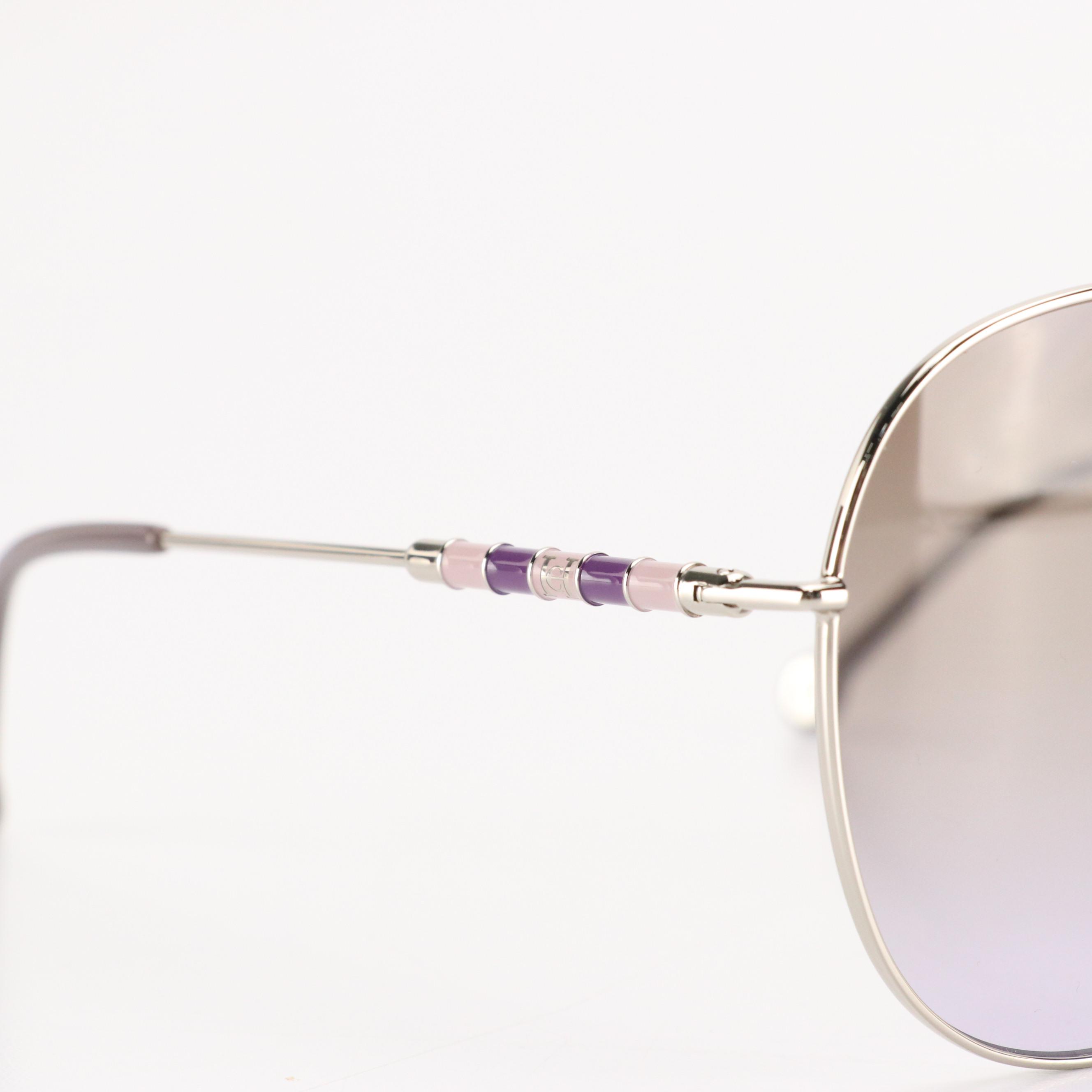 Carolina Herrera CH0034/S Silver and Violet Aviator Framed Sunglasses with Case