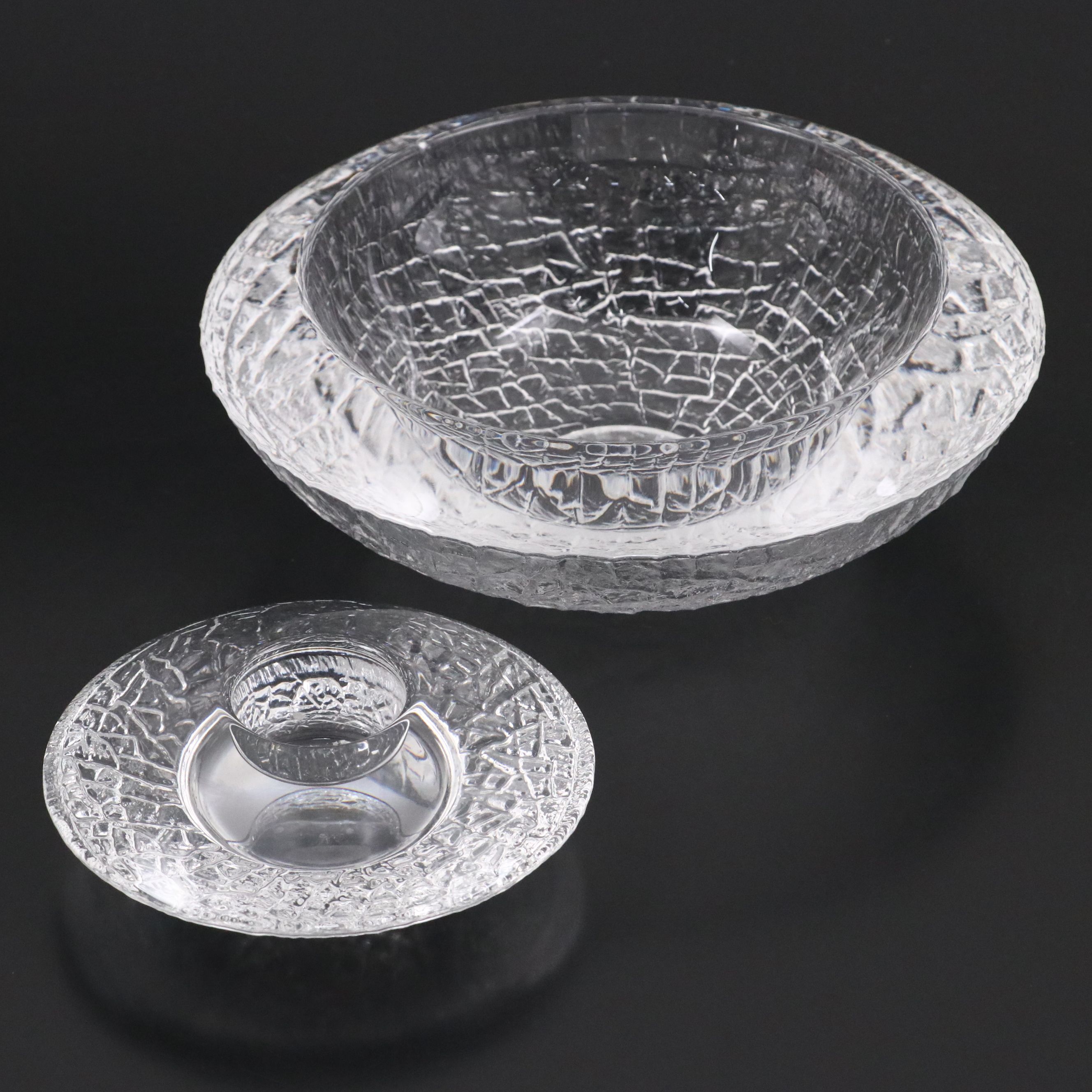 Orrefors "Discus" Crystal Bowl and Votive Candle Holder
