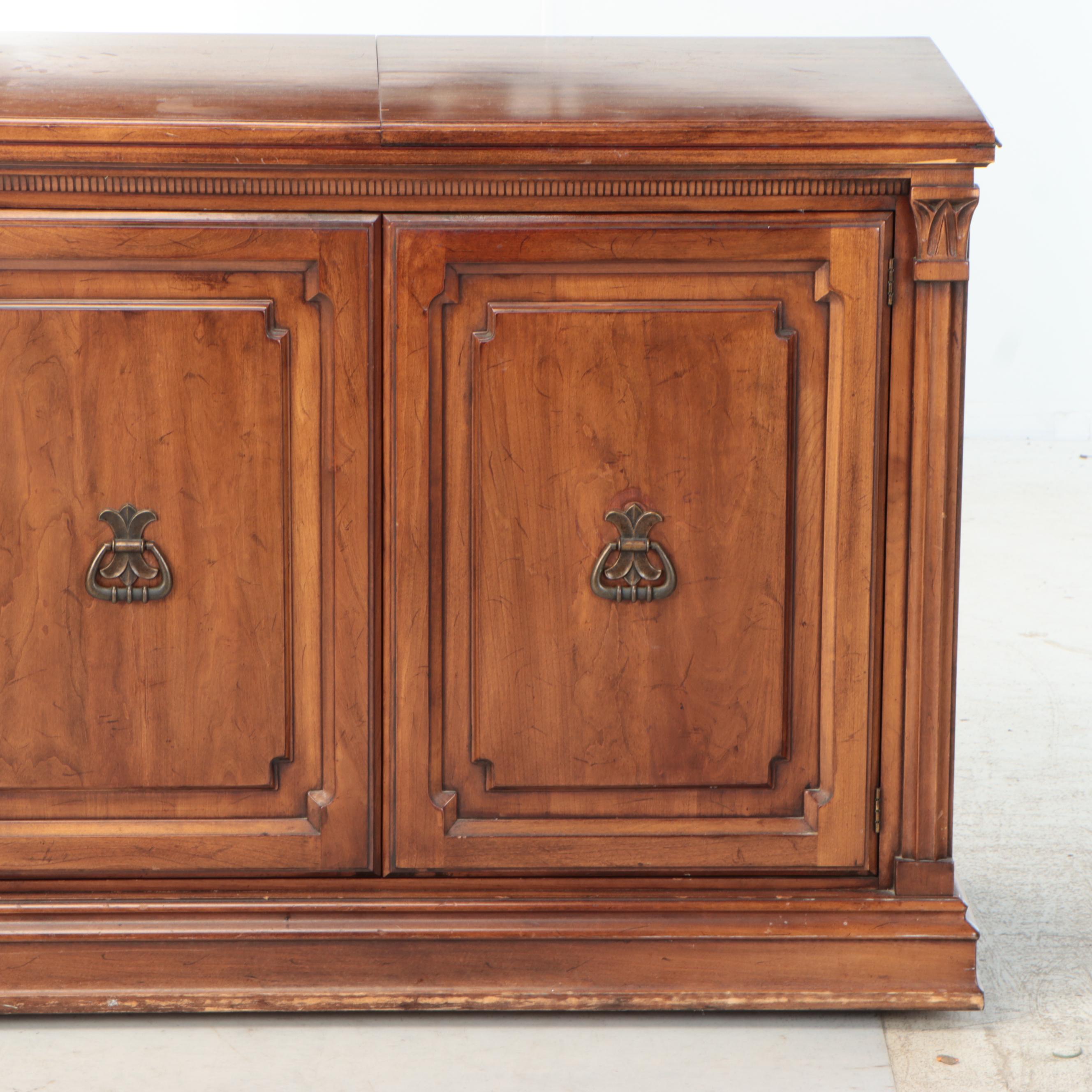 Mediterranean Style Walnut Flip Top Buffet on Casters
