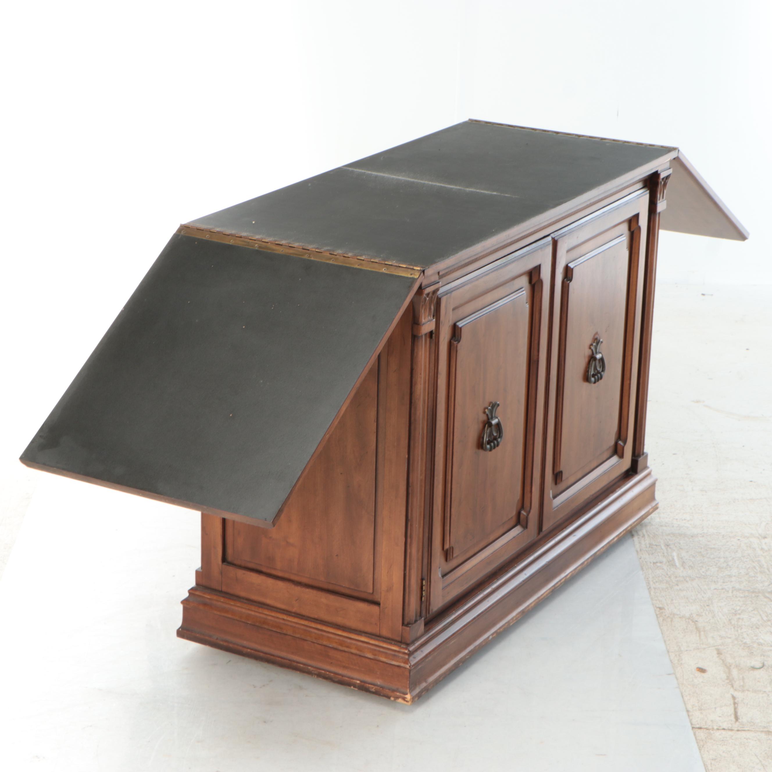 Mediterranean Style Walnut Flip Top Buffet on Casters