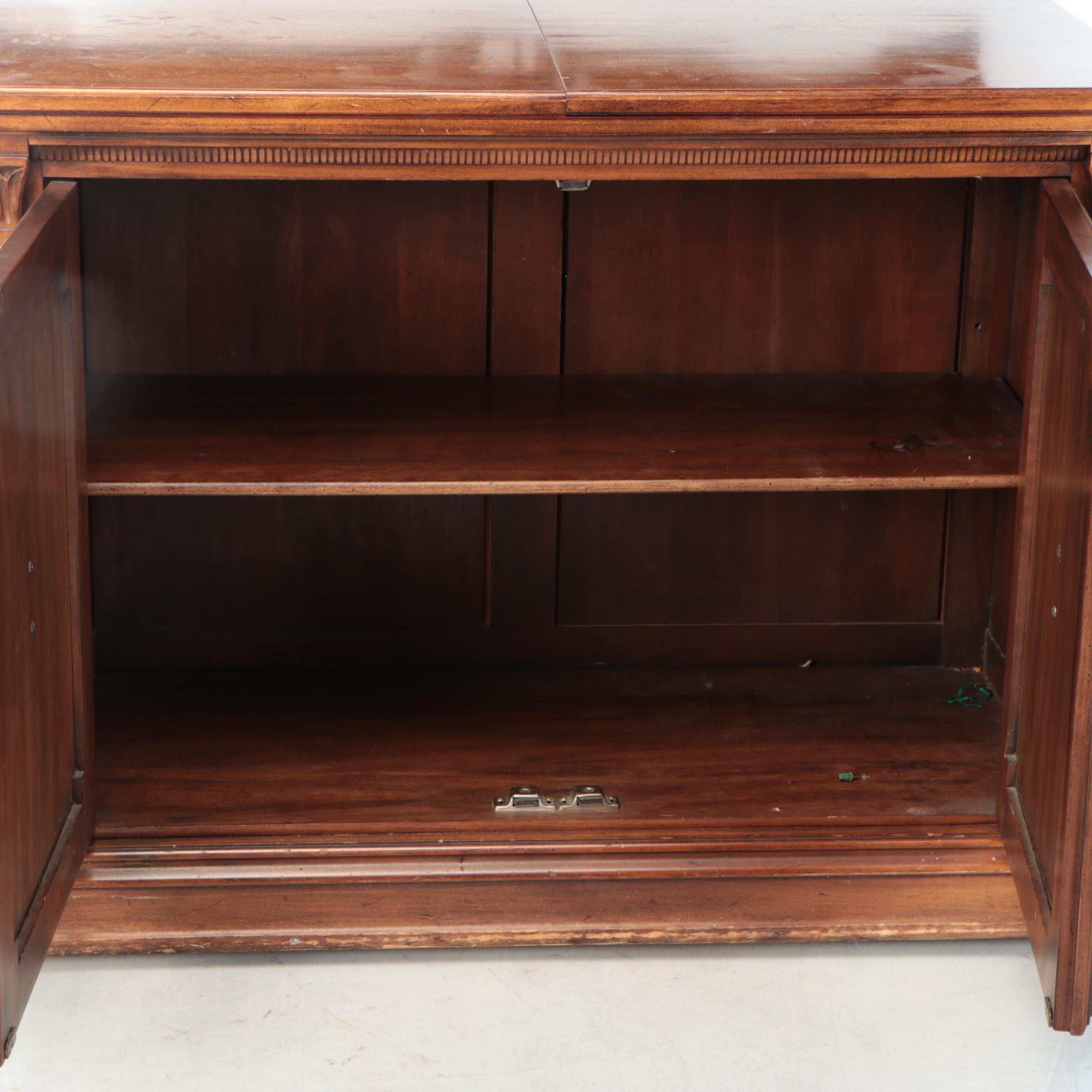 Mediterranean Style Walnut Flip Top Buffet on Casters