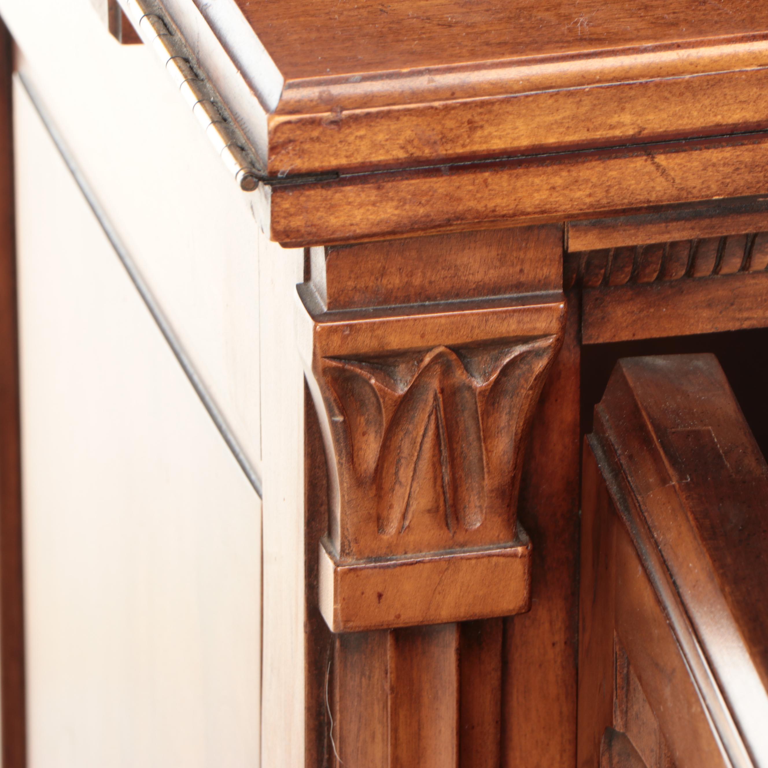 Mediterranean Style Walnut Flip Top Buffet on Casters