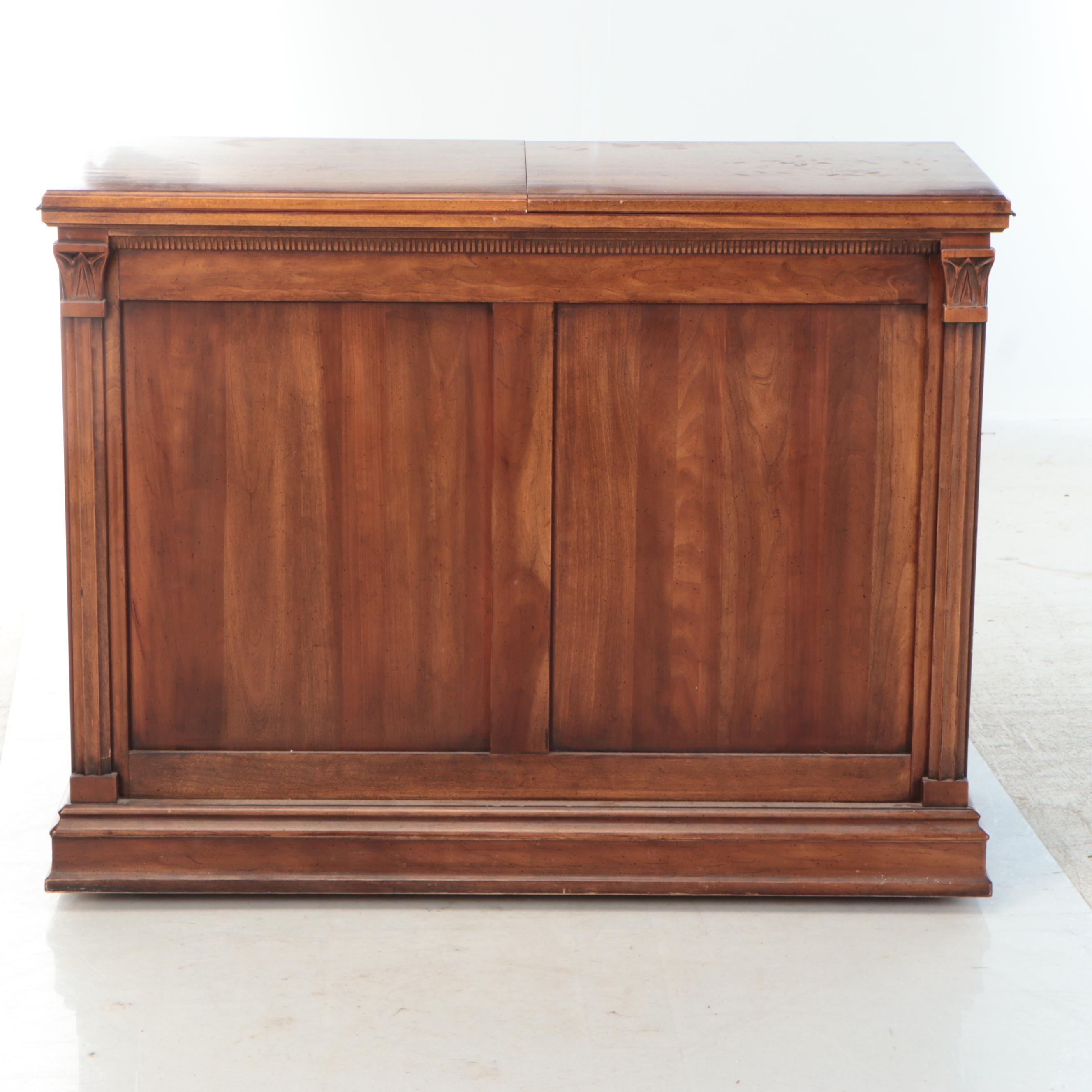 Mediterranean Style Walnut Flip Top Buffet on Casters