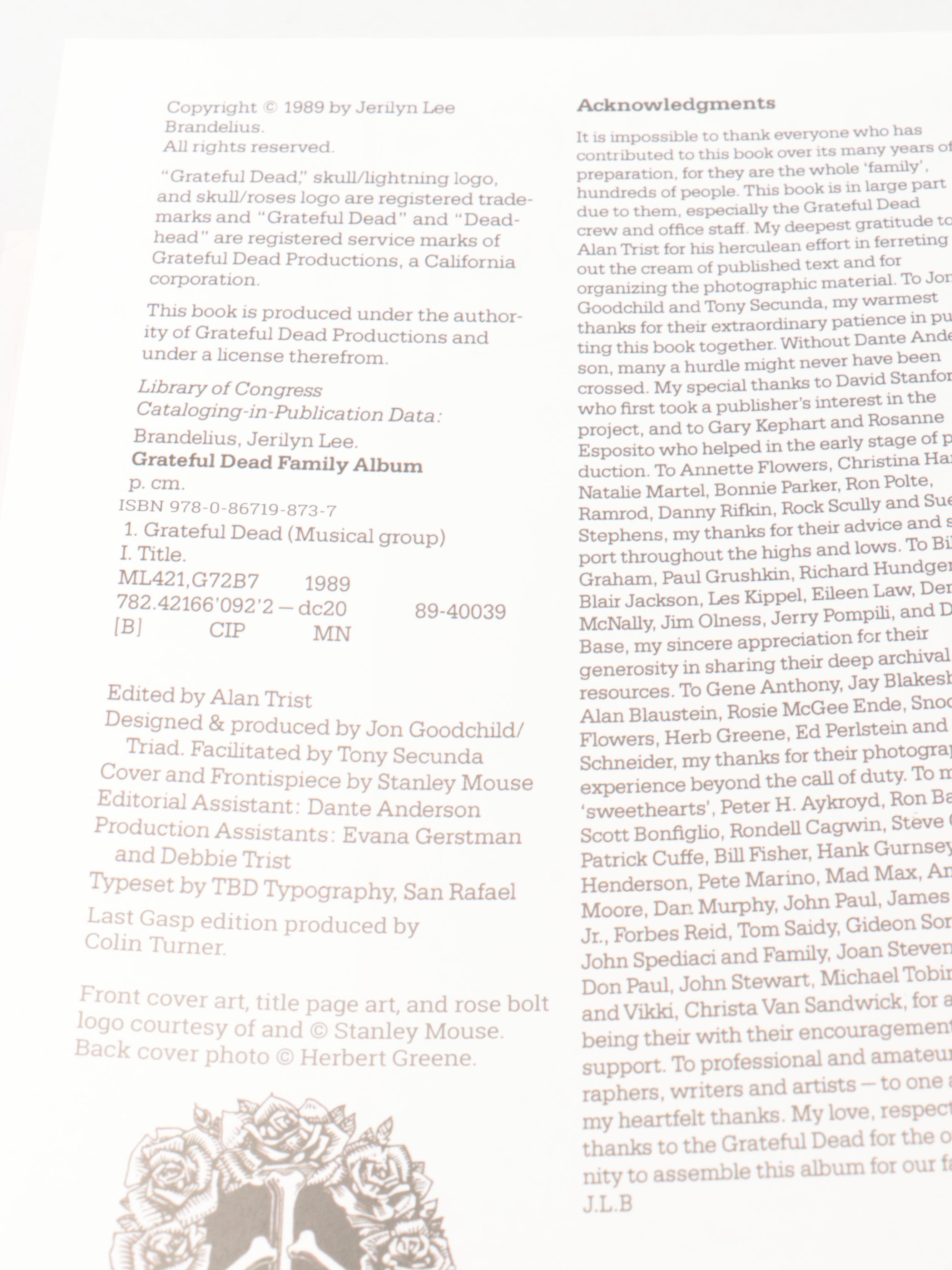 First Edition Thus "Grateful Dead Family Album" by Jerilyn Lee Brandelius, 2018