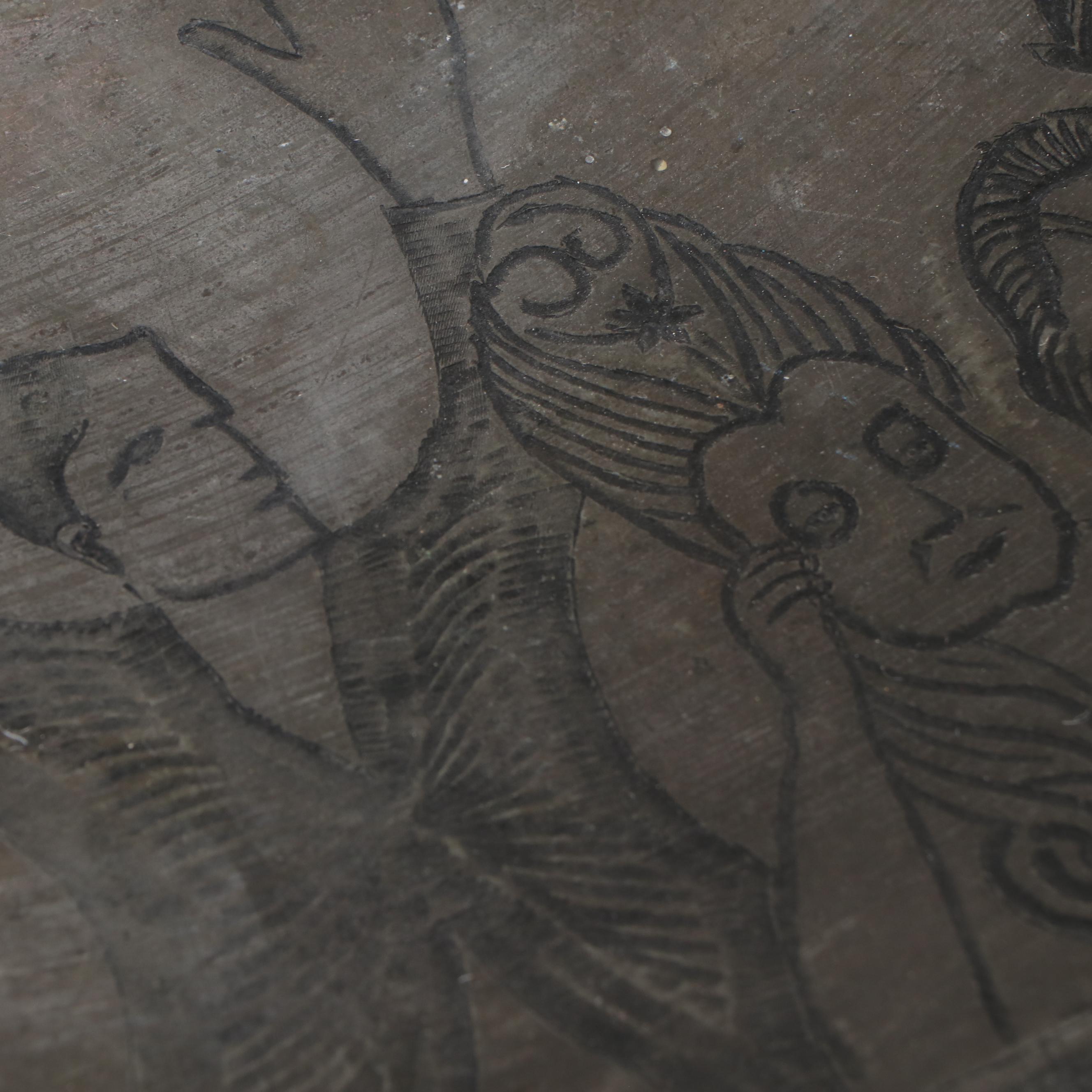 Persian Chased Metal Tray on Lacquered Brass Table Base