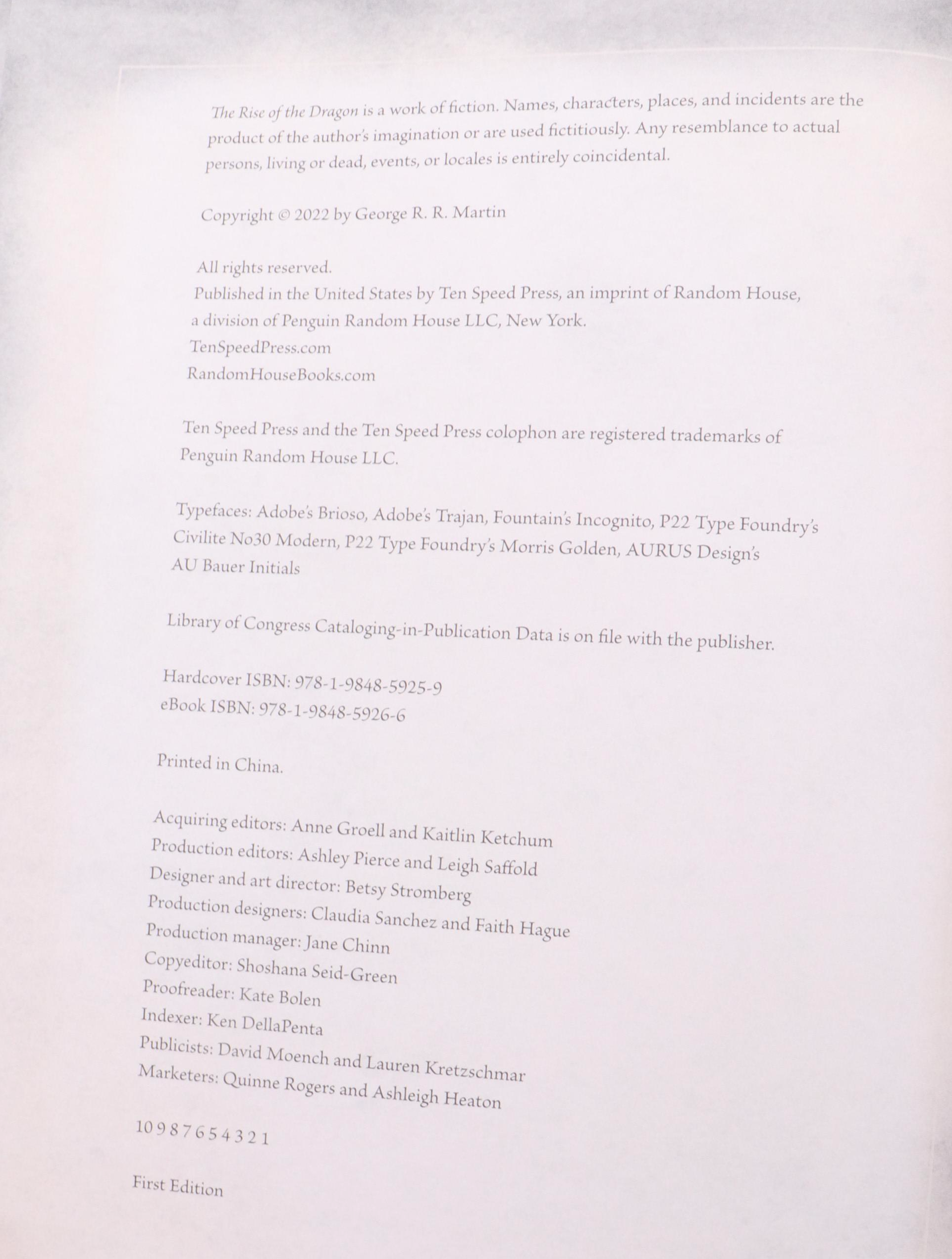 First Printing "The Rise of the Dragon" by George R. R. Martin et al., 2022